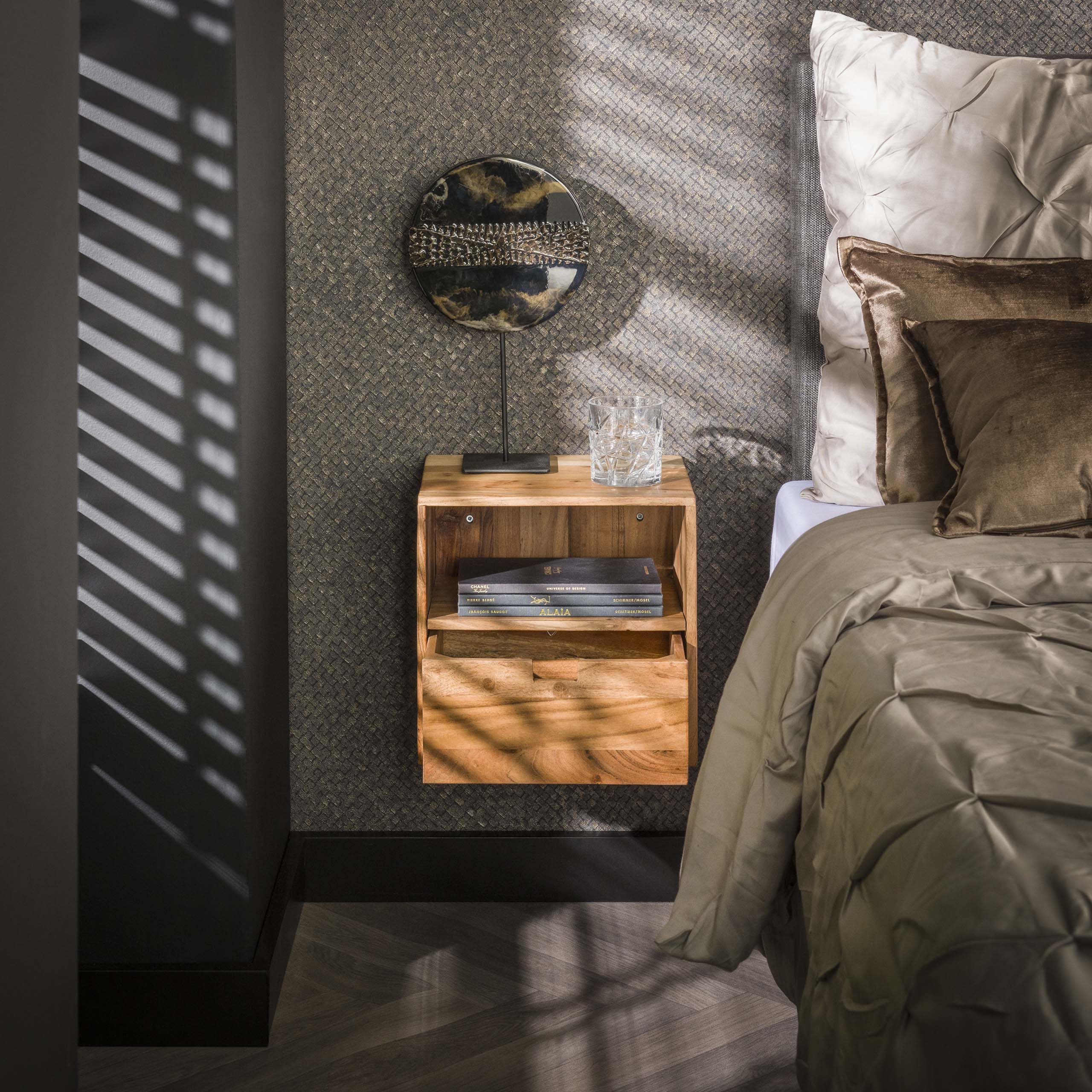 Set comodino/2 XS sospeso piatto/Acacia massiccia naturale
