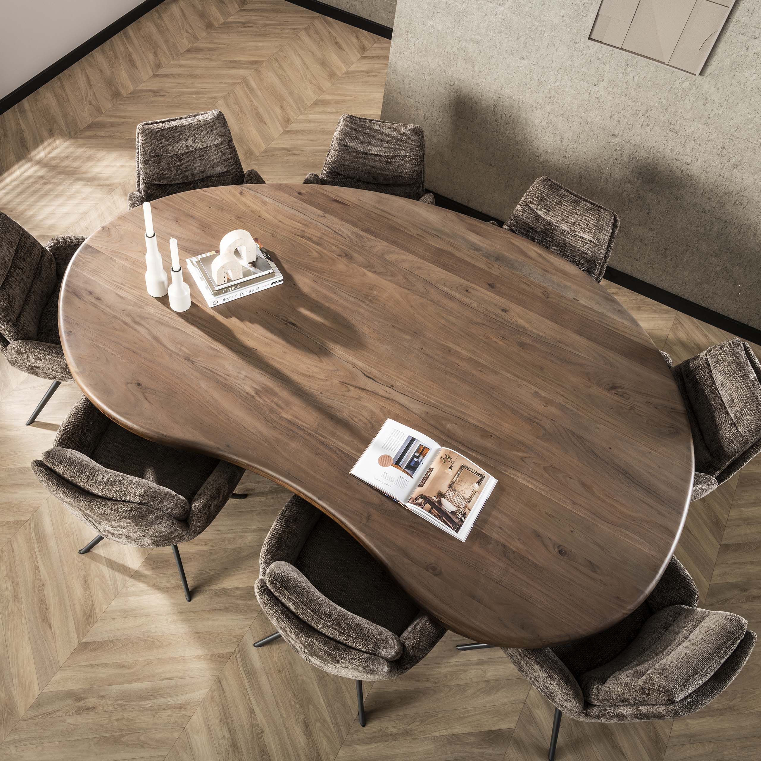 Dining table Sculpture kidney-shaped 244x165 - Solid acacia brown
