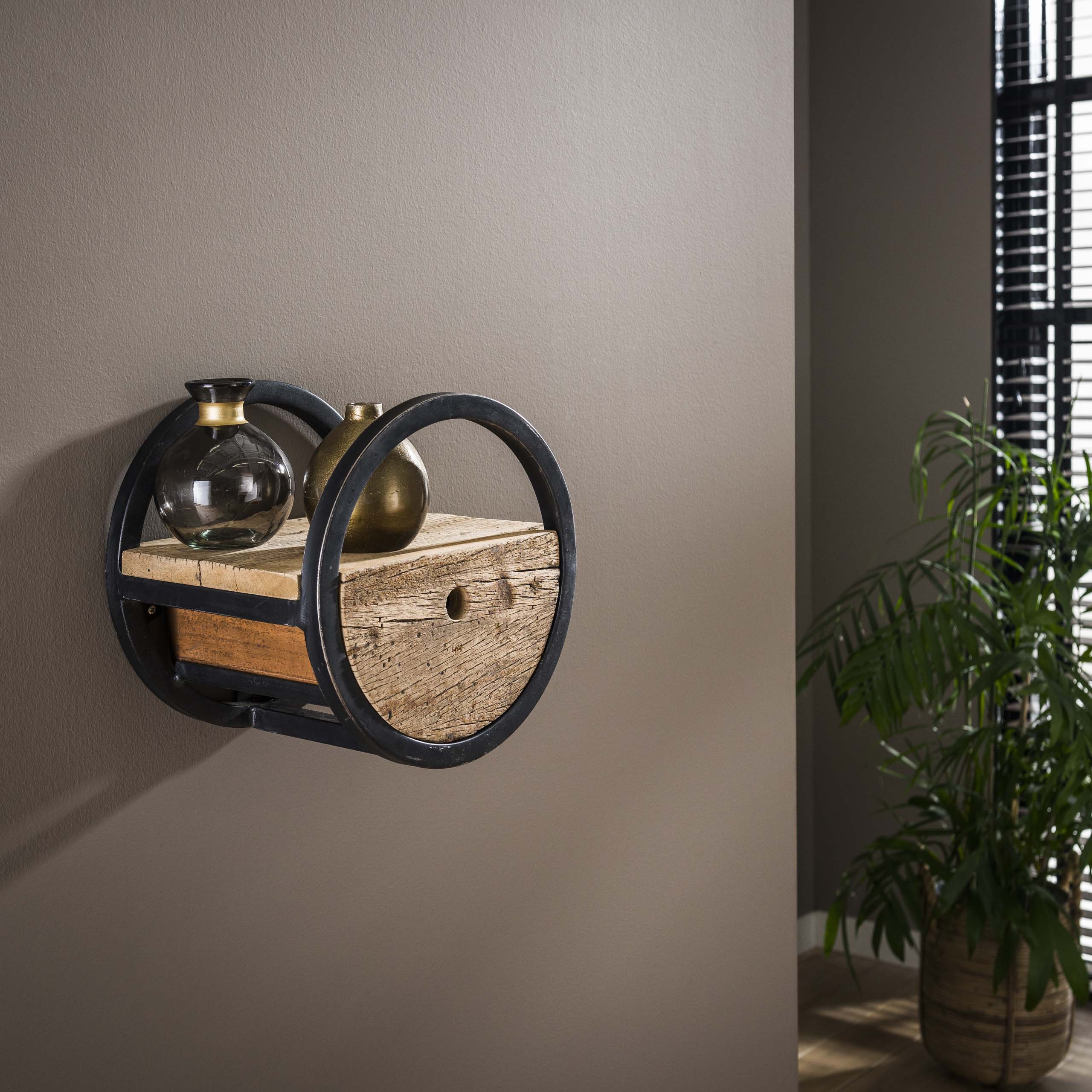 Wall shelf Circular 1 drawer Ø30 - Robust hardwood