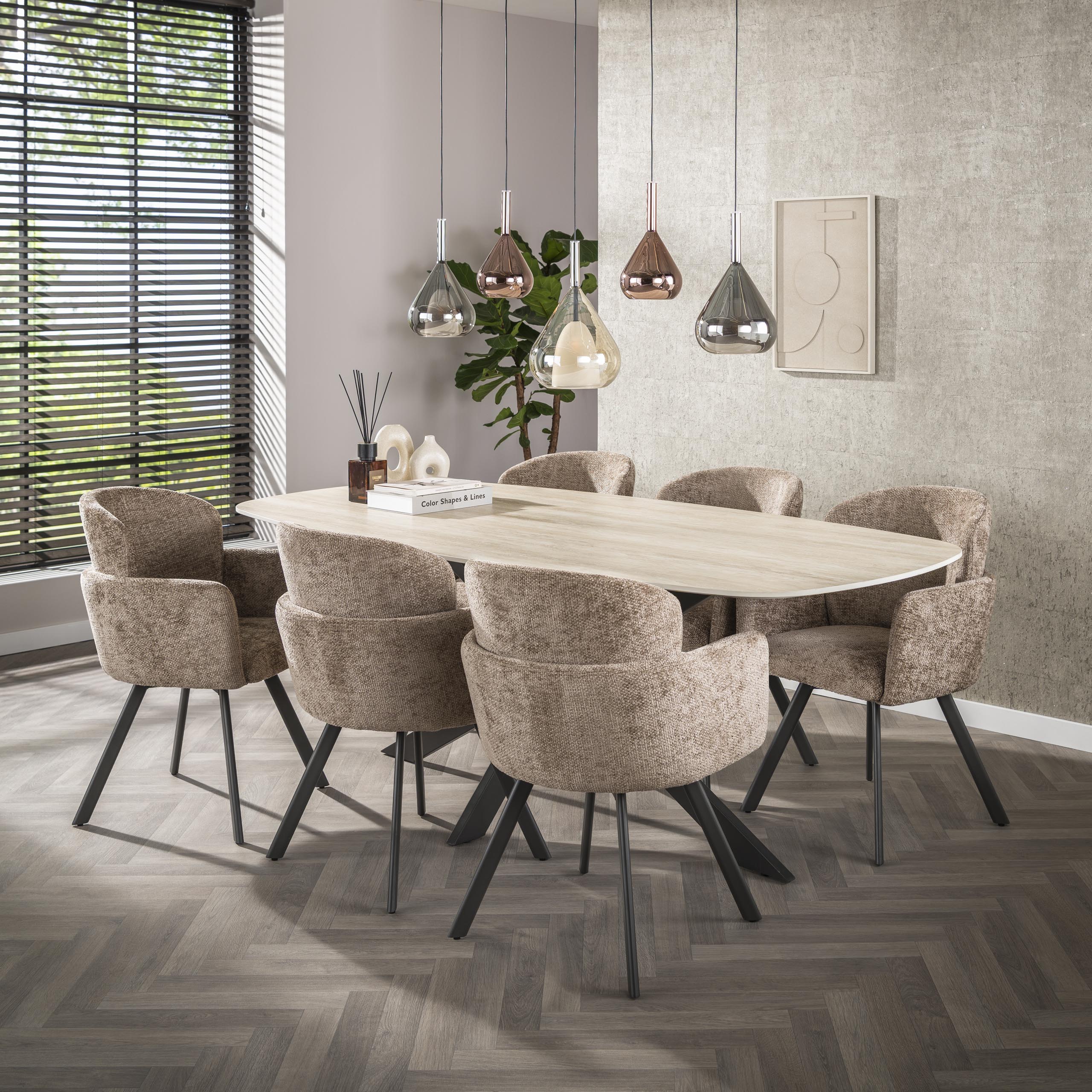 Tavolo da pranzo ovale Romano Cross 215 cm - Travertino in ceramica 3D