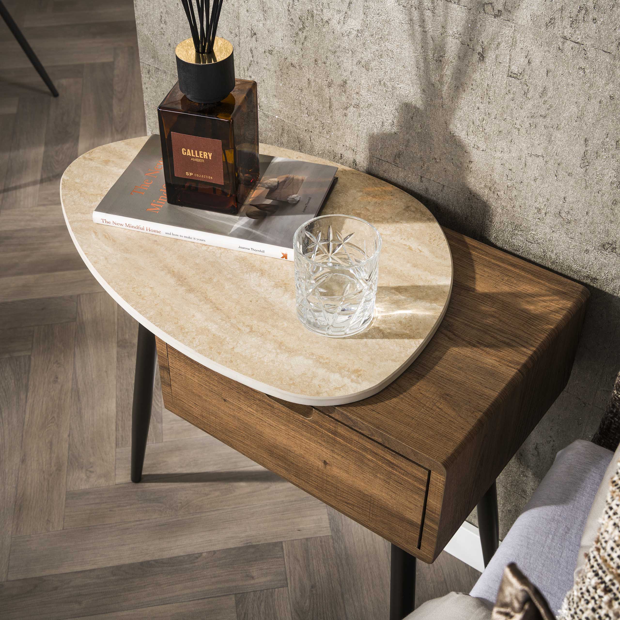 Comodino Travino 1 cassetto sx - Ceramica travertino