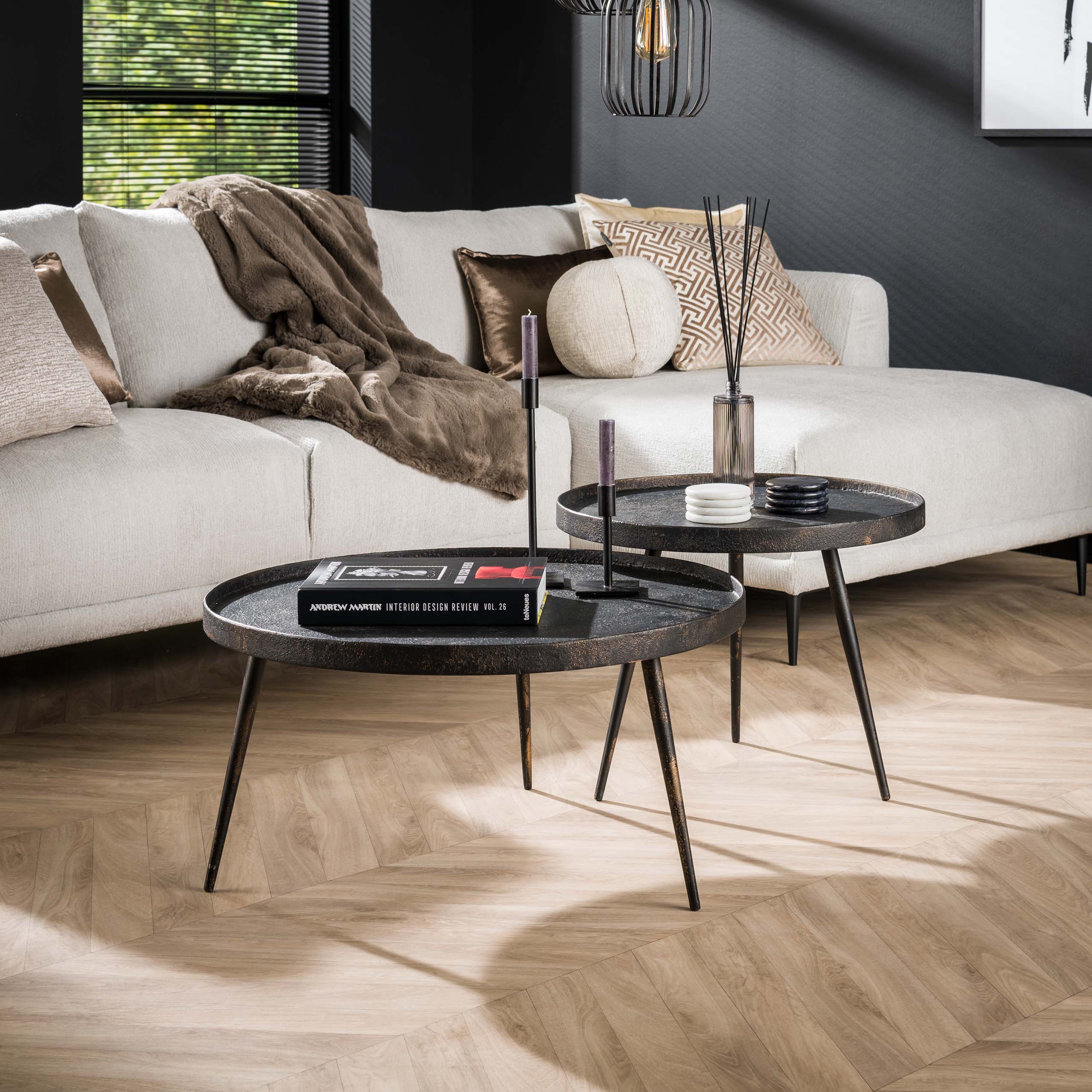 Tavolino metallico rotondo - Set di 2 - Grigio