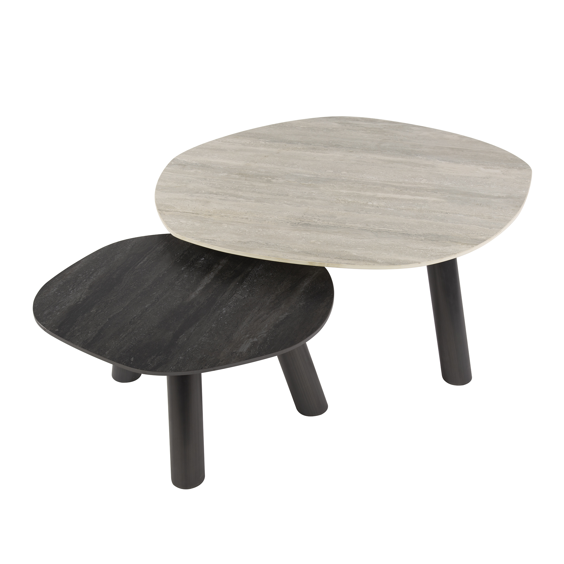 Tavolino Twin Log 3D in ceramica travertino - Set di 2