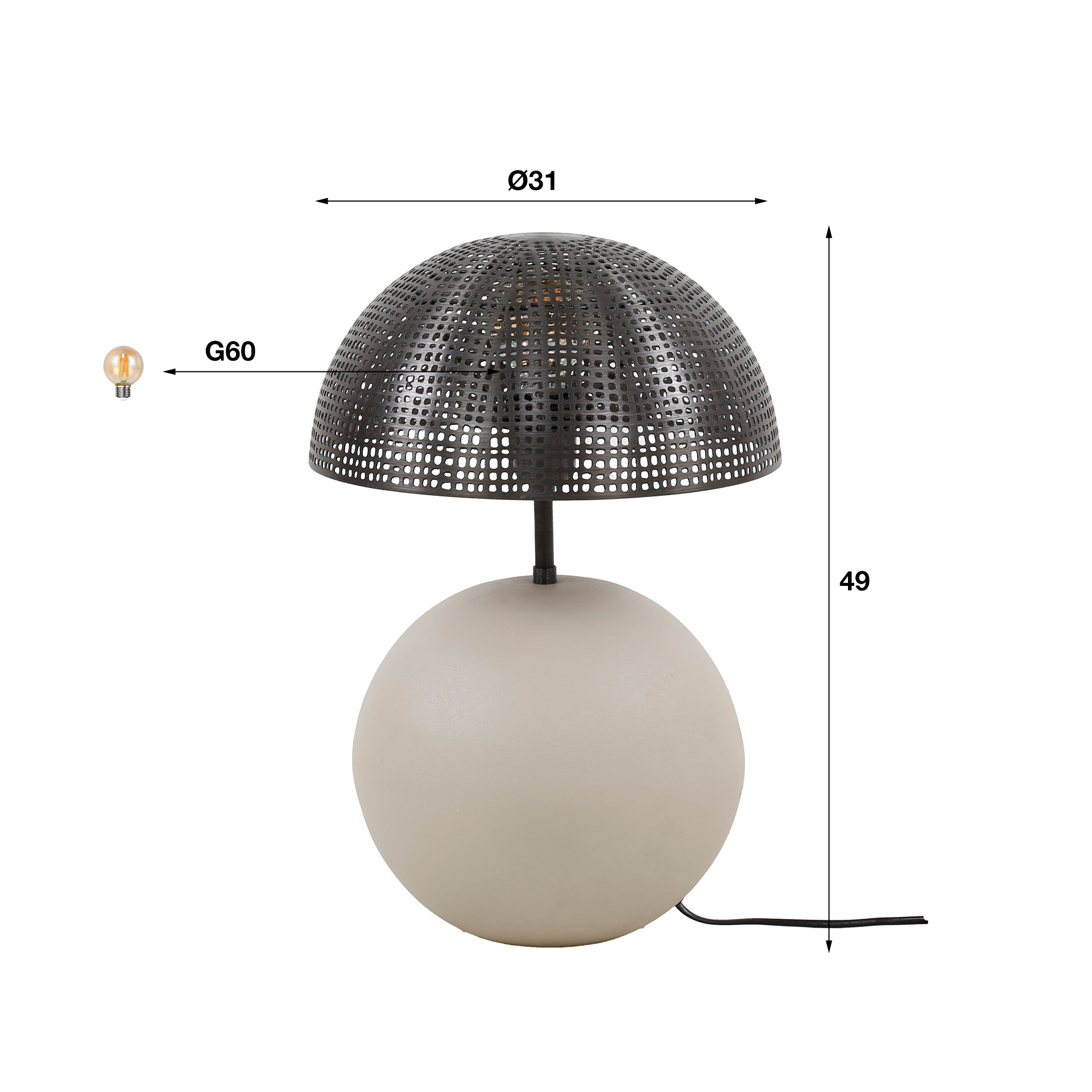 Table lamp 1L sphere natural / Natural gray