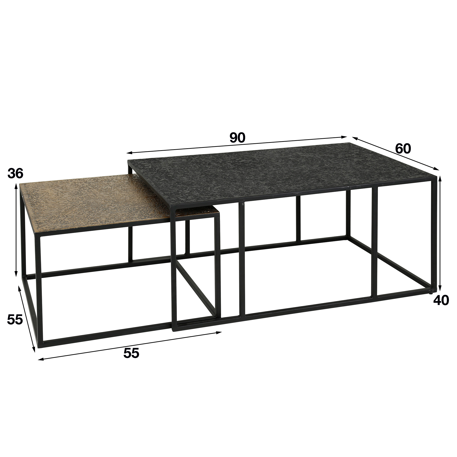 Tavolino da caffè Rettangolare metallizzato grigio - Set di 2