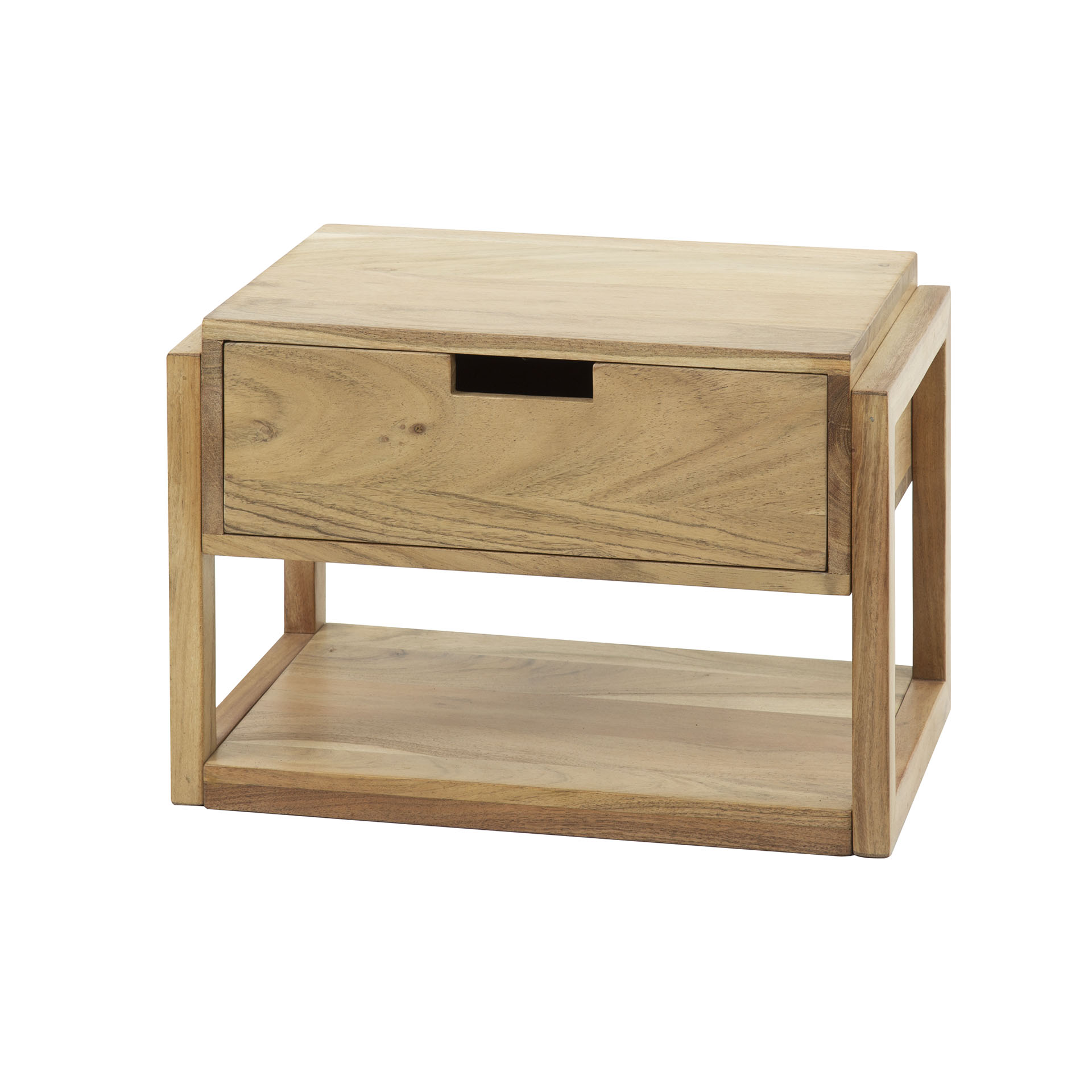 Bedside table 1L wooden frame floating / Solid acacia natural