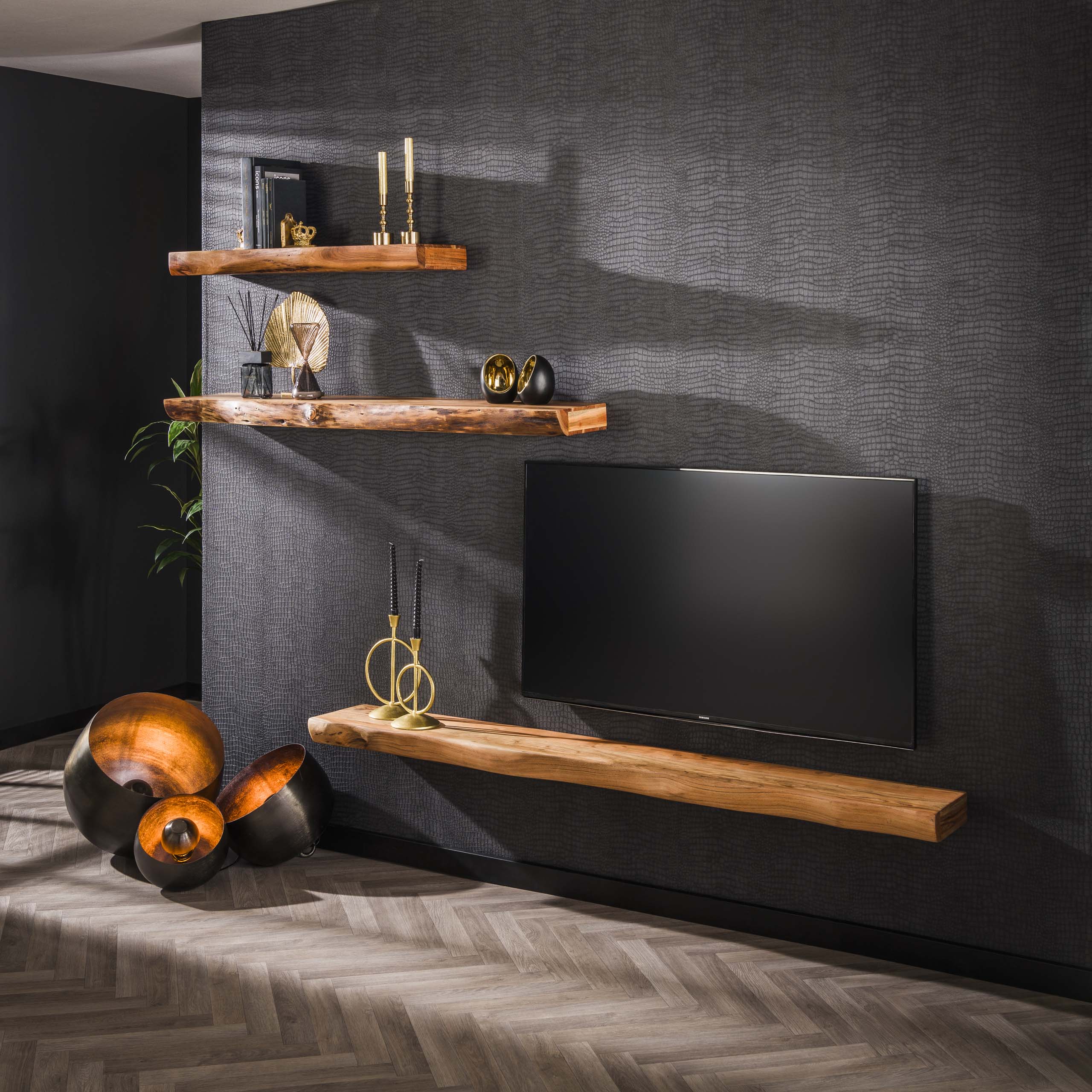 Mensola a muro 150 gradini / Acacia massiccia naturale