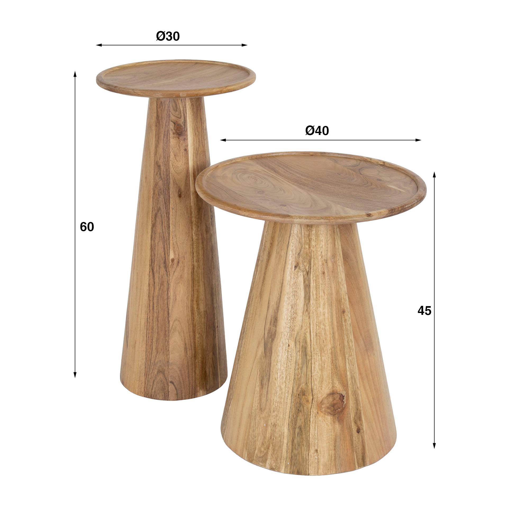 Side table Cone - set of 2 - Solid acacia