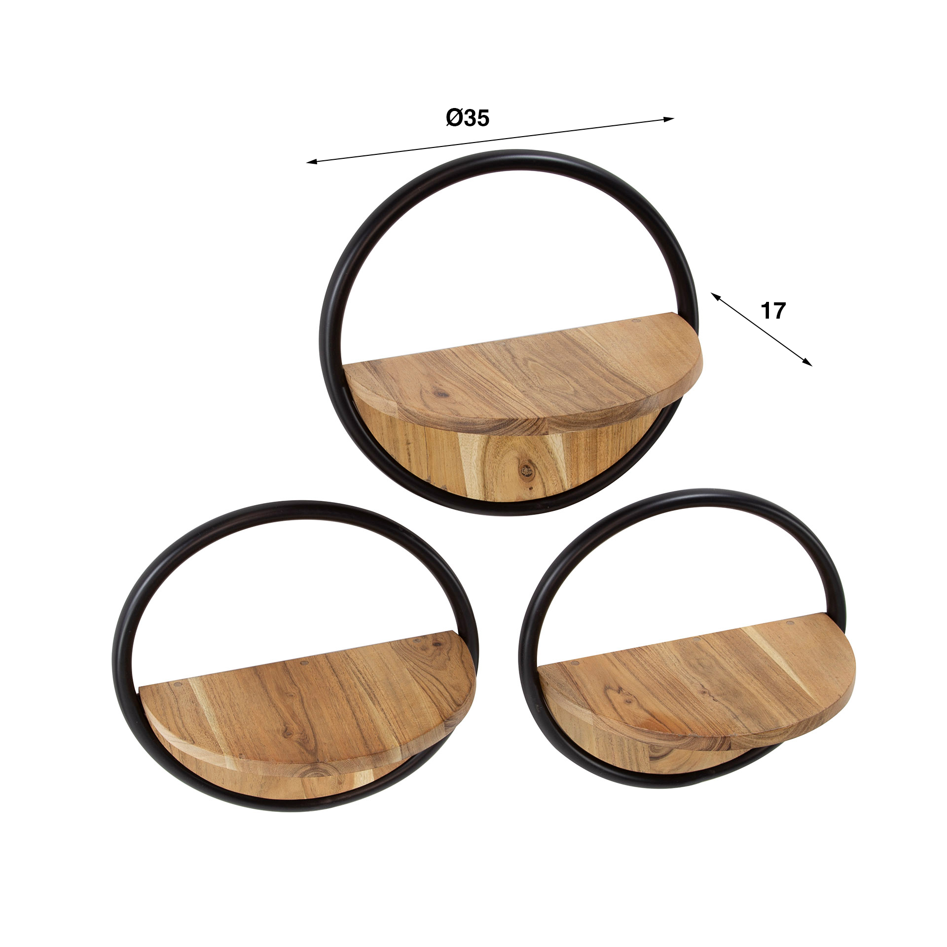 Wall shelf Round set of 3 - Solid acacia
