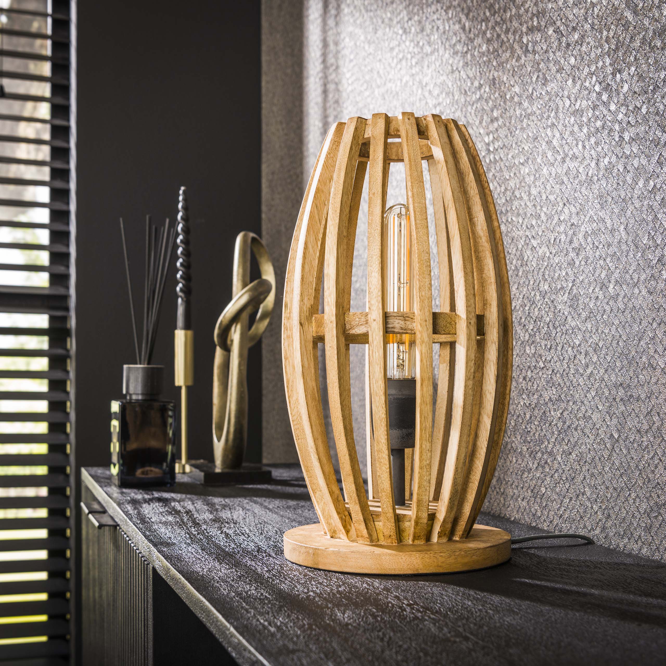 Table lamp 1L orbit / Solid mango natural