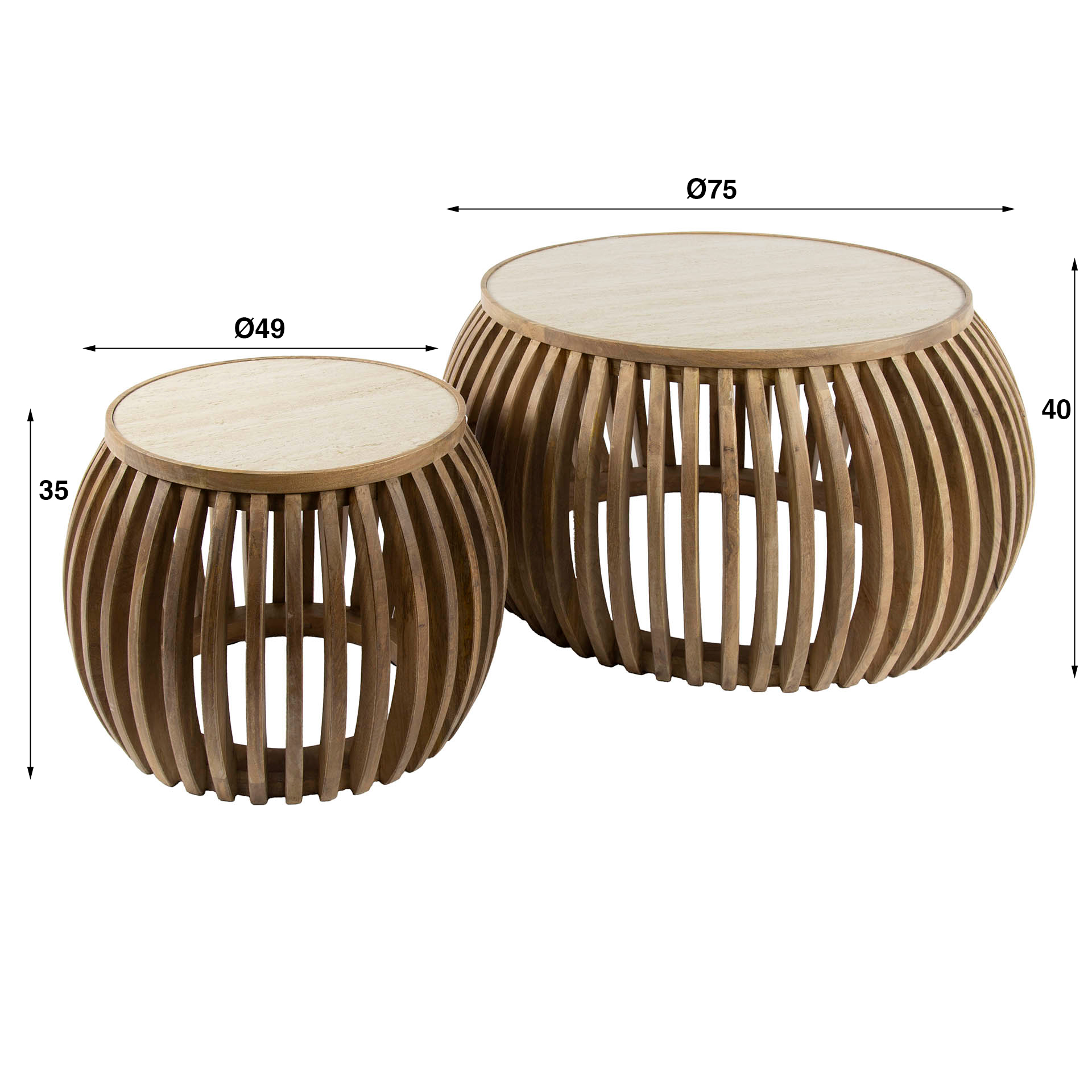 Tavolino Nuovo Curve - set di 2 - Solido mango sabbia