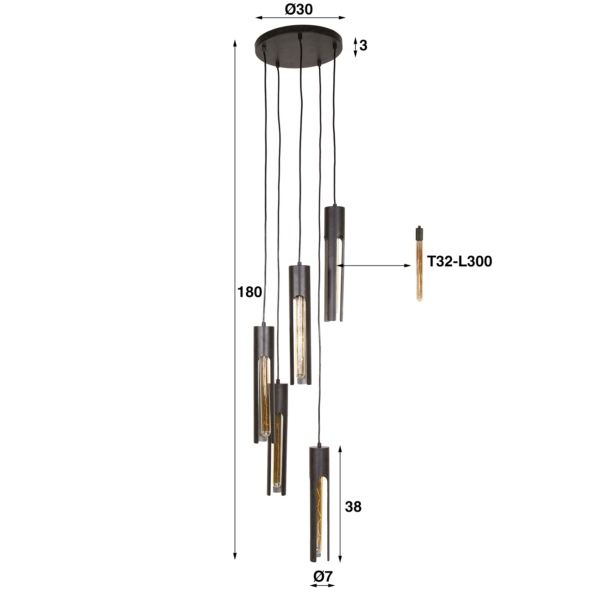 Lampada a sospensione tubo a gradini 5L / nero artico