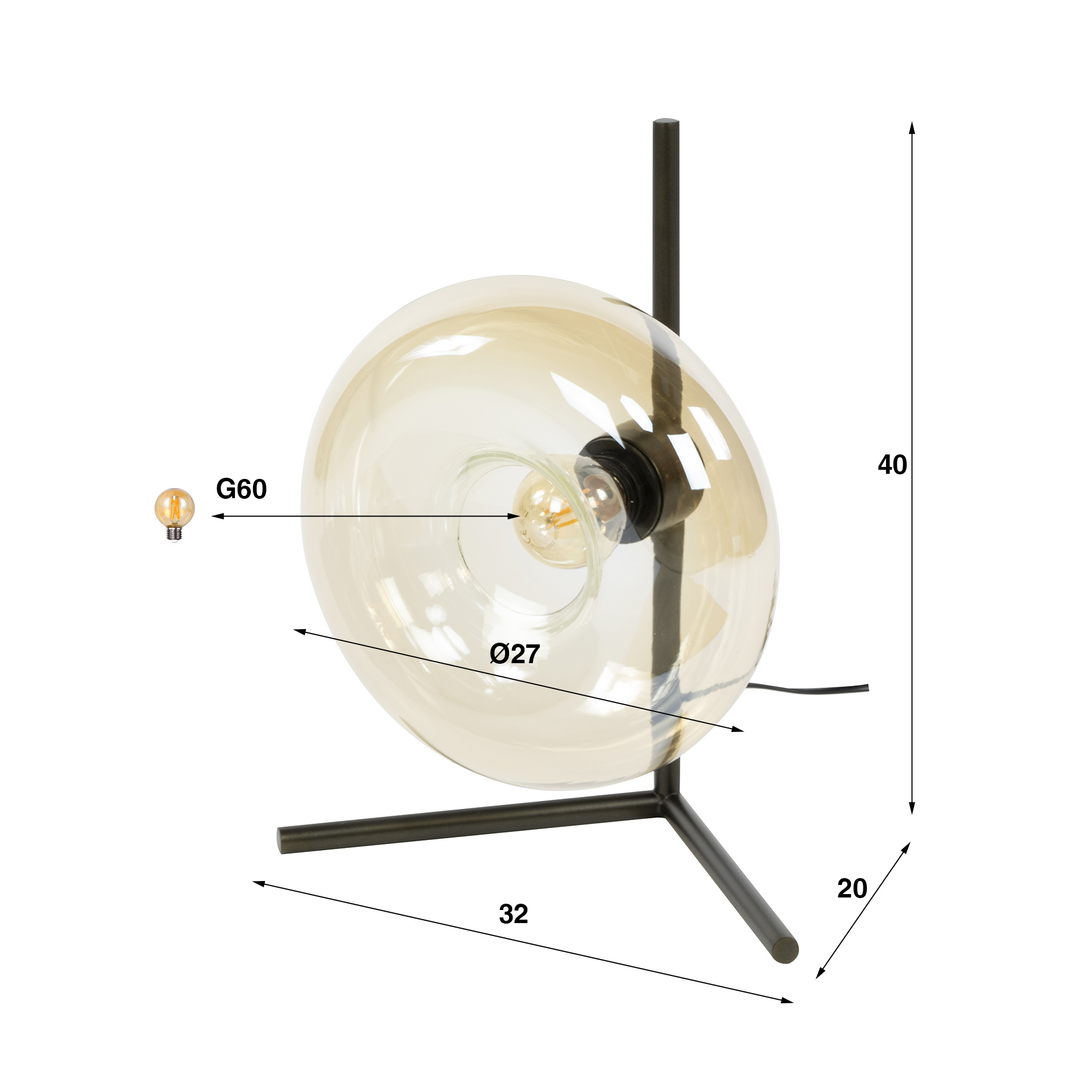 Table lamp Soll 1-light - Amber glass