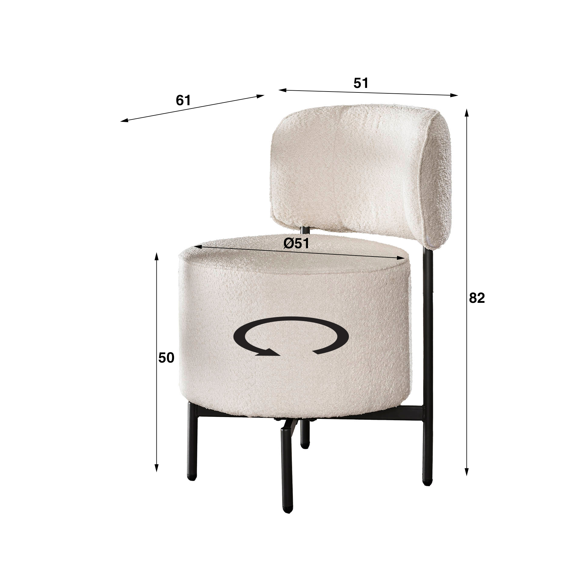 Sedia da cocktail bouclè girevole. VPE2 / Bouclè bianco