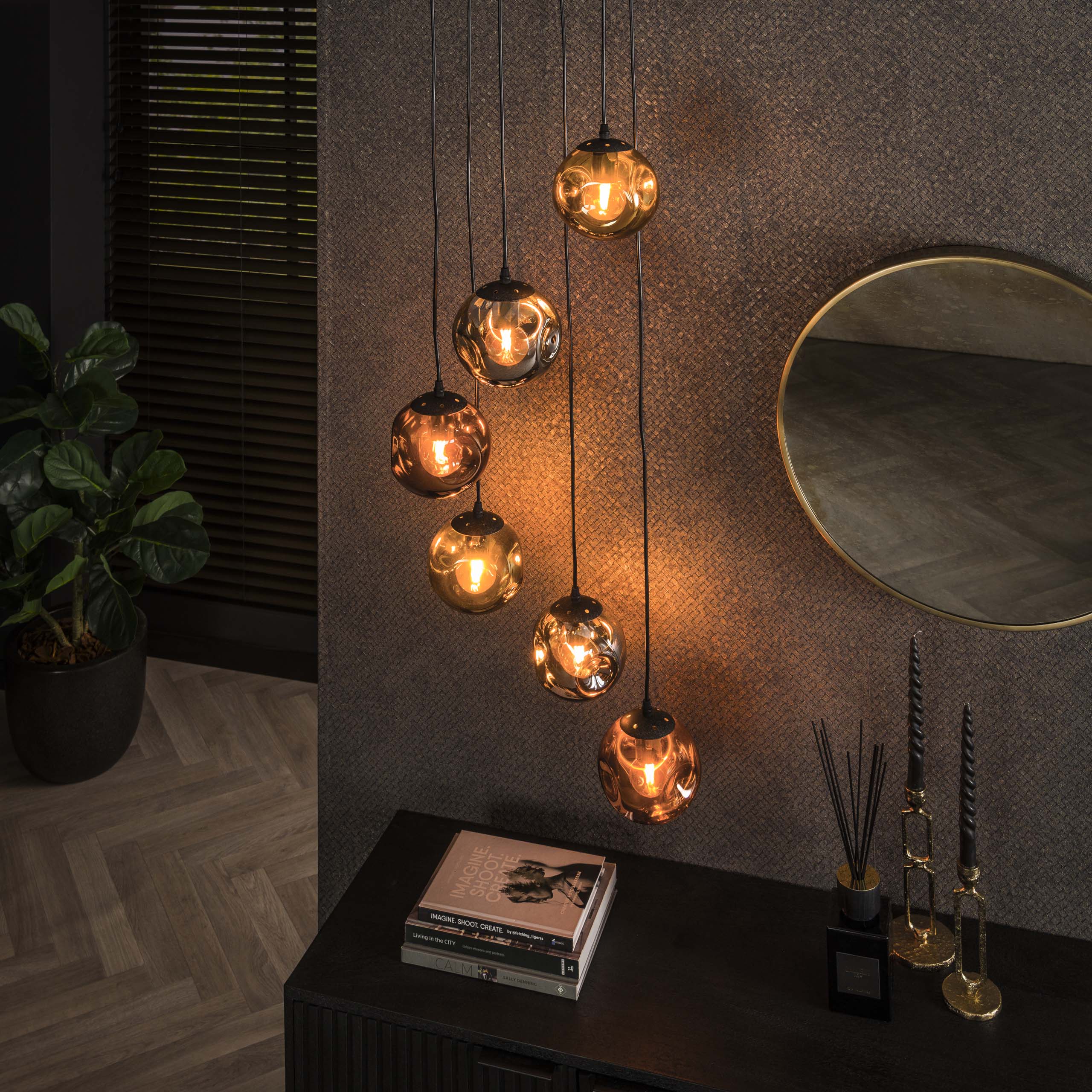 Hanging lamp Stellar stepped 6-light Artic black