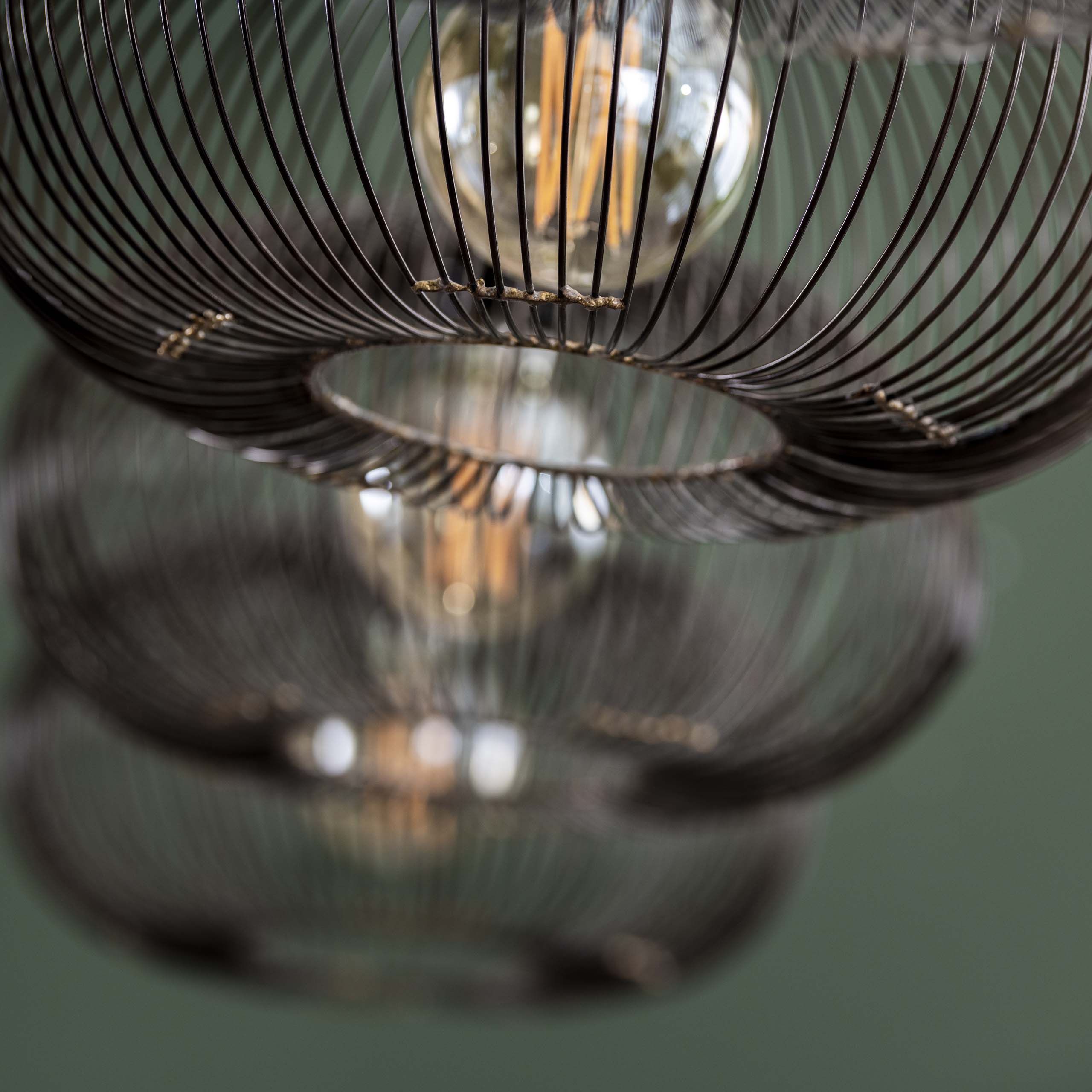 Lampada a sospensione 4x filo a disco Ø35 intrecciato in rame / Nichel nero