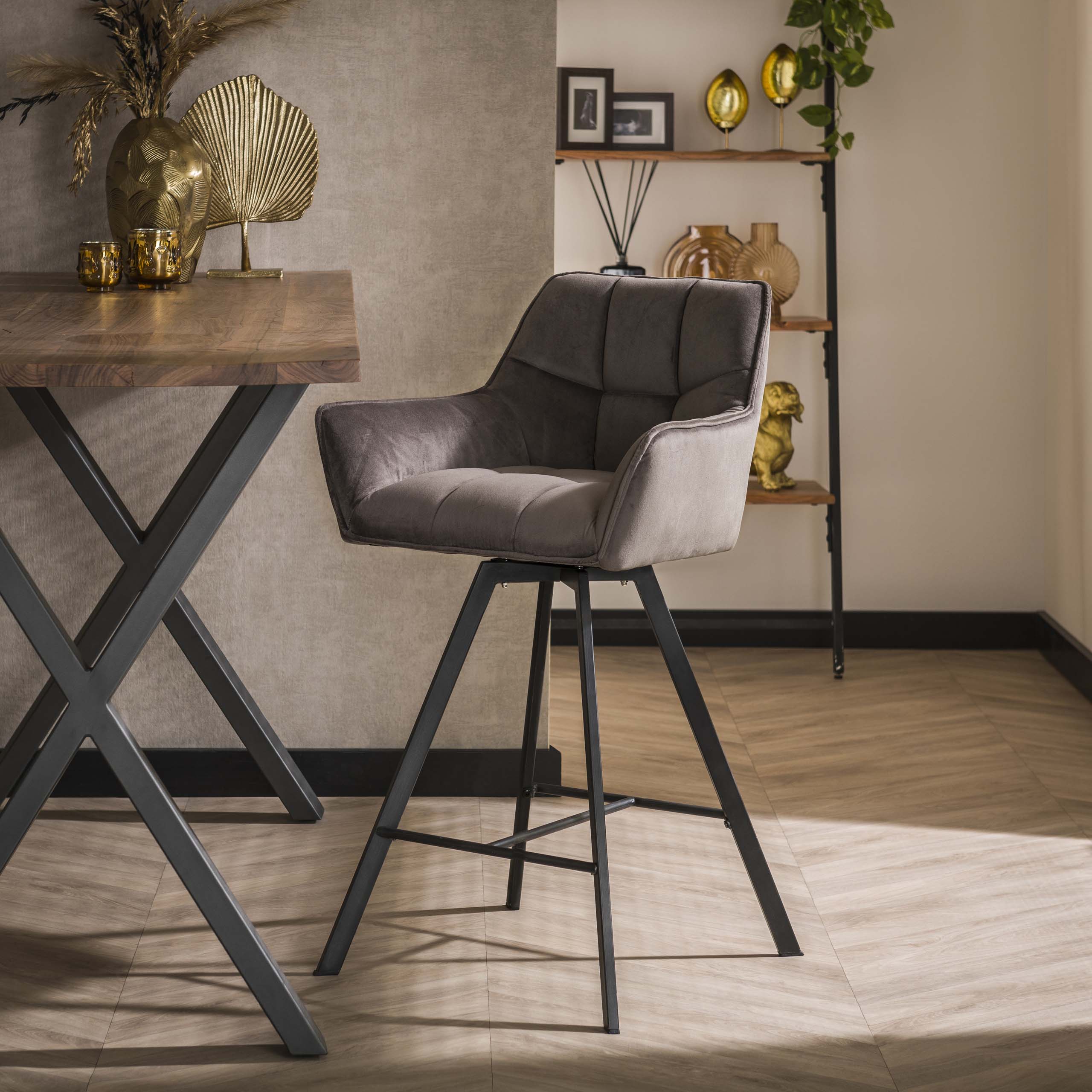 Bar chair grid rotatable. VPE2 / Anthracite velvet