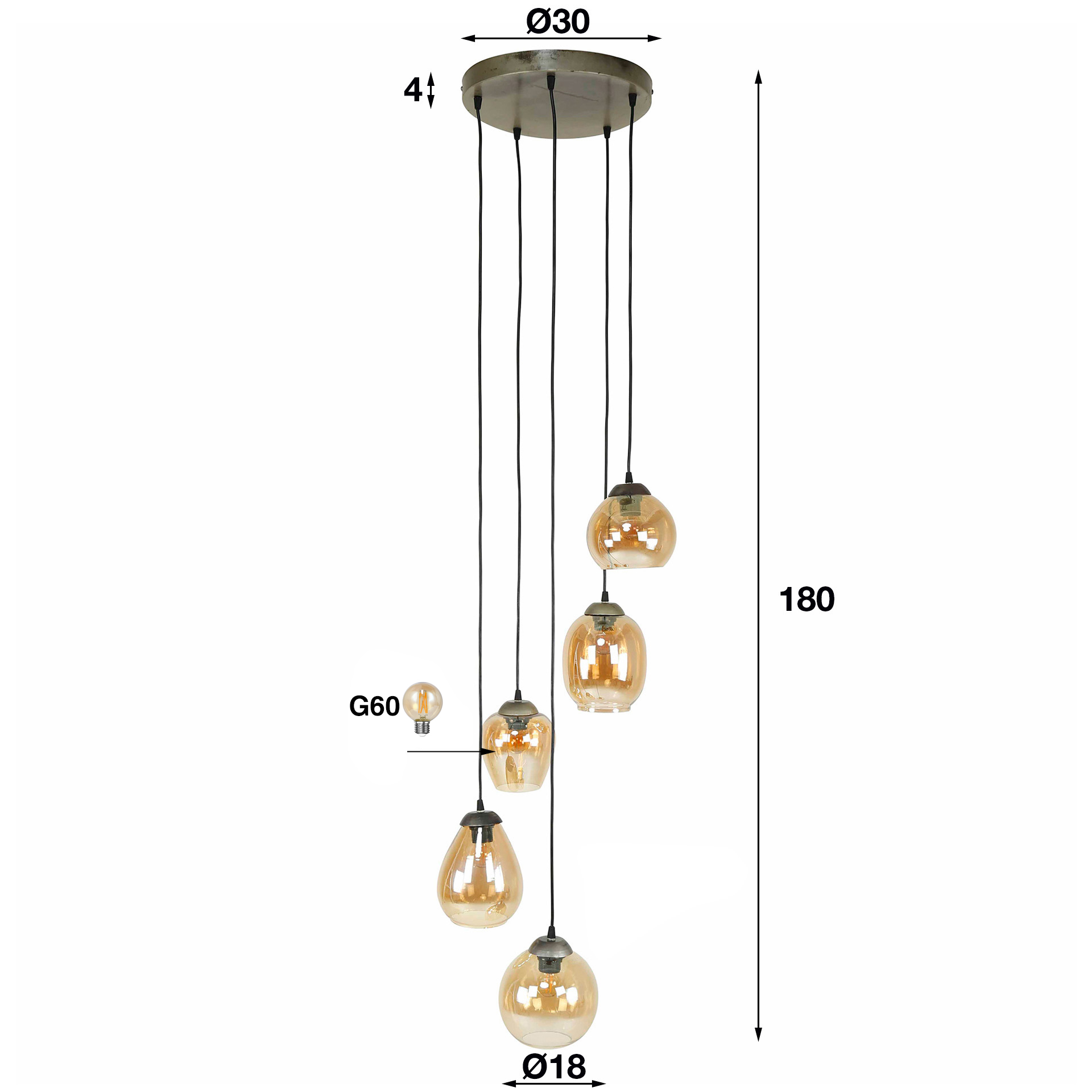 Lampada a sospensione mix a gradini 5L / Vetro color ambra