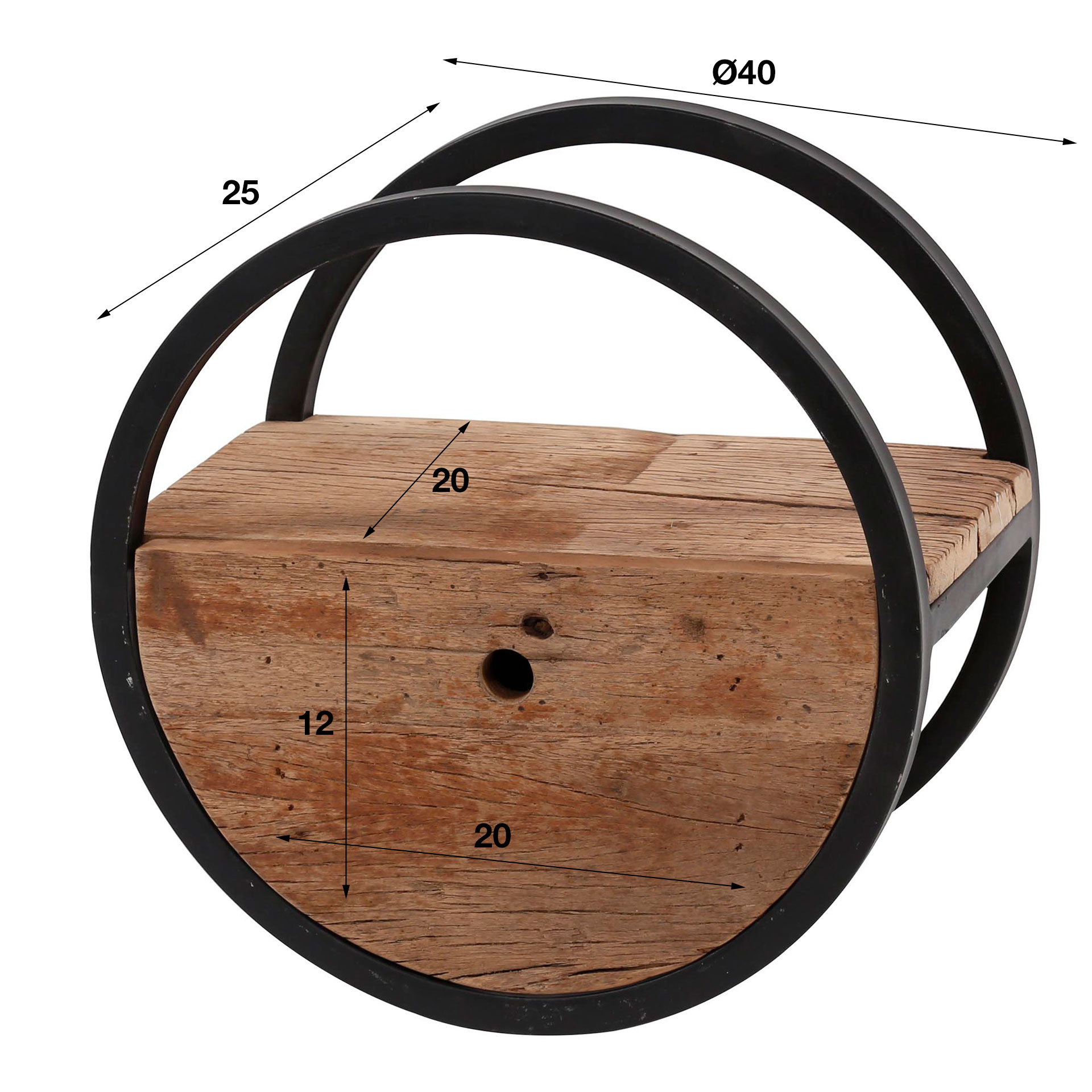 Circular wall shelf Ø40 with drawer / Robust hardwood