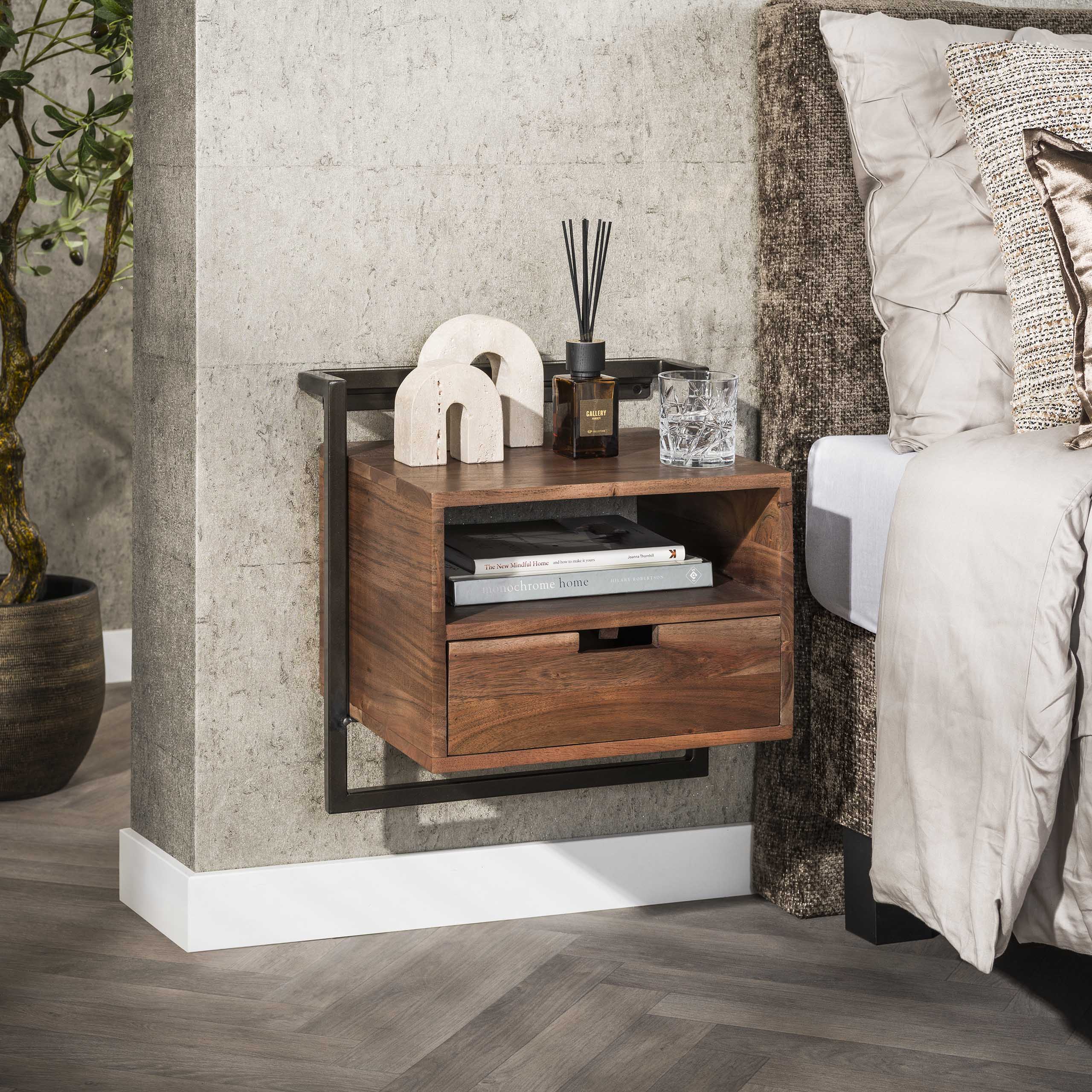 Bedside table Air Solid 1 drawer - Solid acacia brown