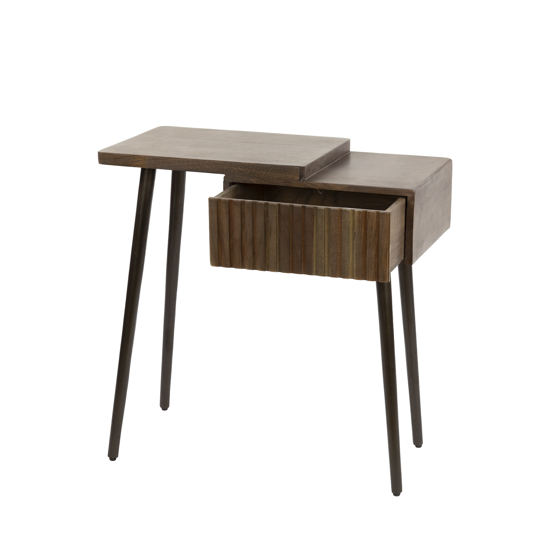 Bedside table Carve 1 drawer left - Solid acacia brown