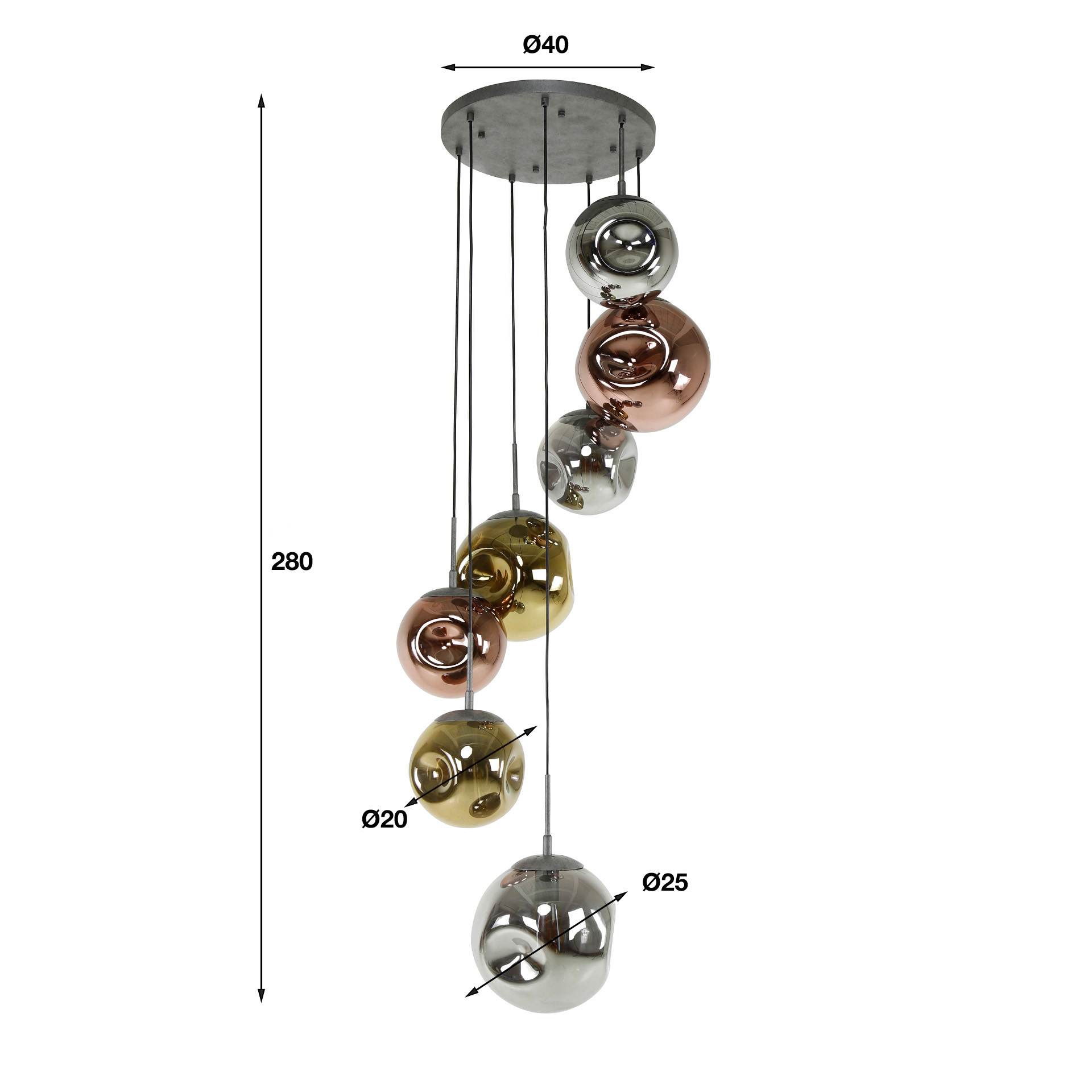 Lampada a sospensione stellare a gradini 7L / Argento antico