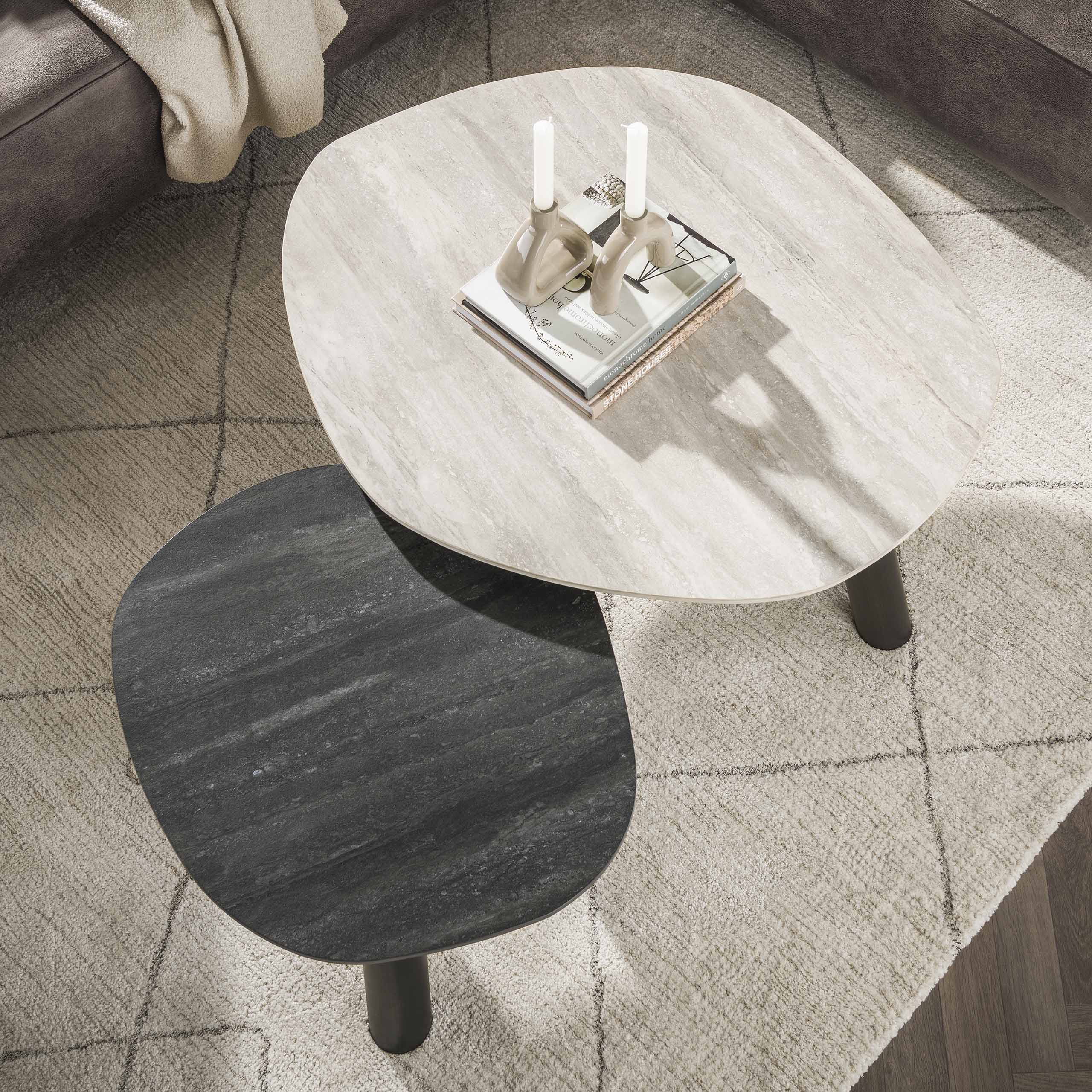 Tavolino Twin Log 3D in ceramica travertino - Set di 2