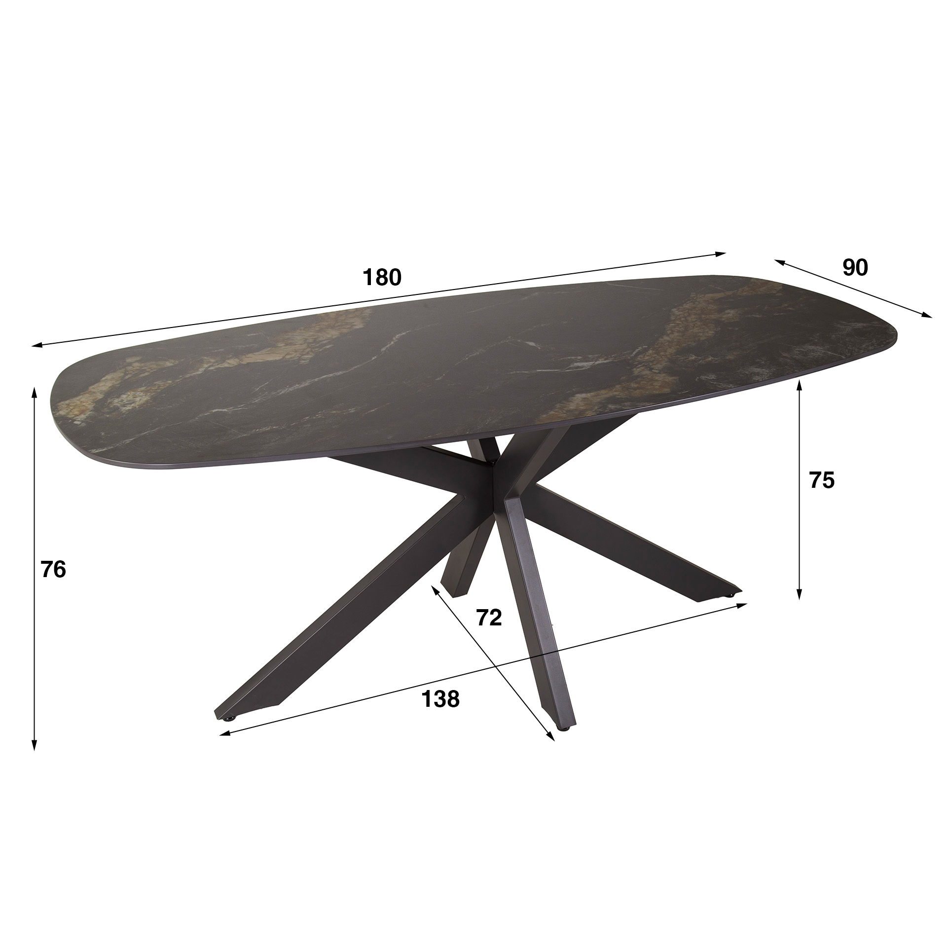 Tavolo da pranzo ovale Spider danese 180 cm - Ceramica fossile nera
