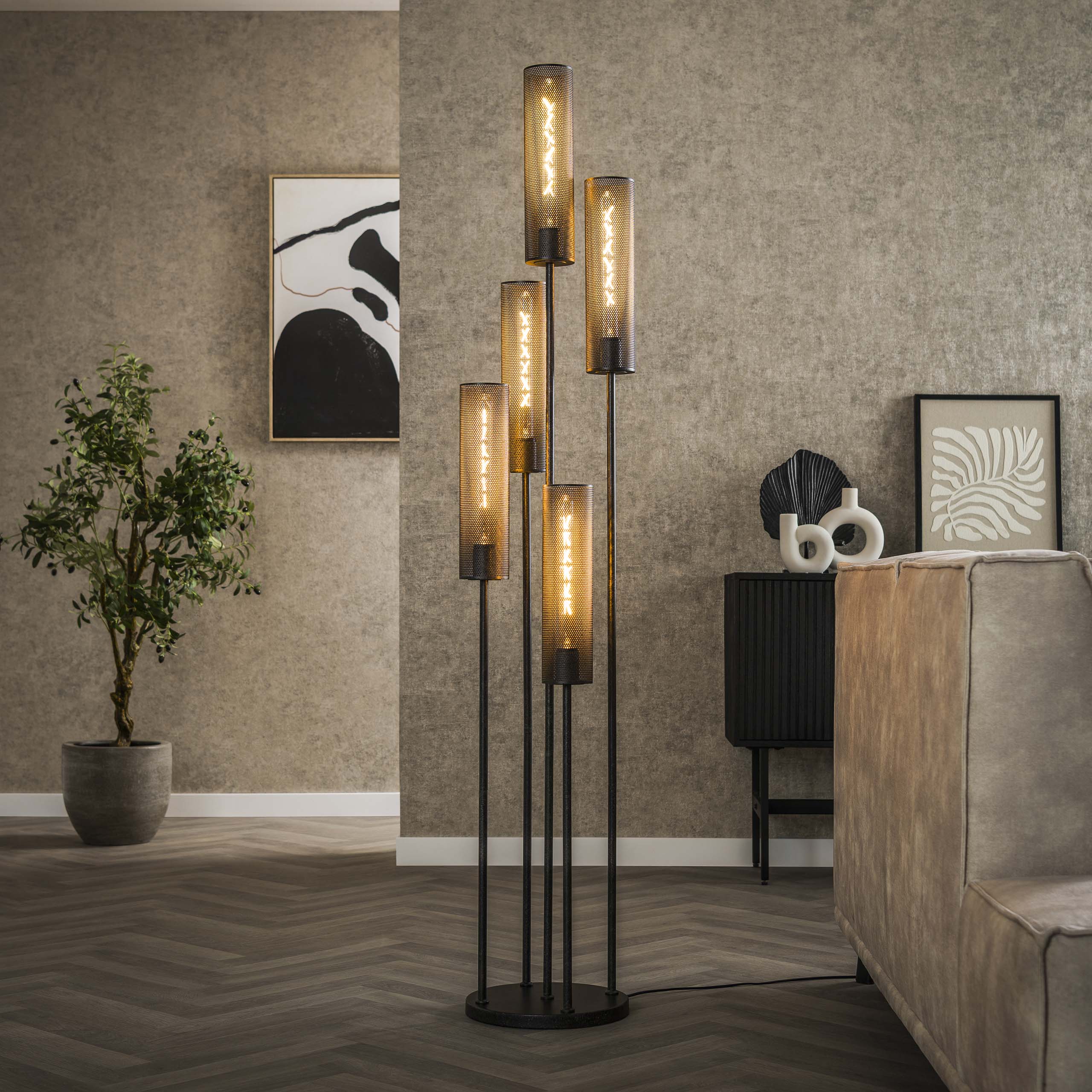 Lampada da terra Maglia tubolare a gradini da 5L / Nero artico