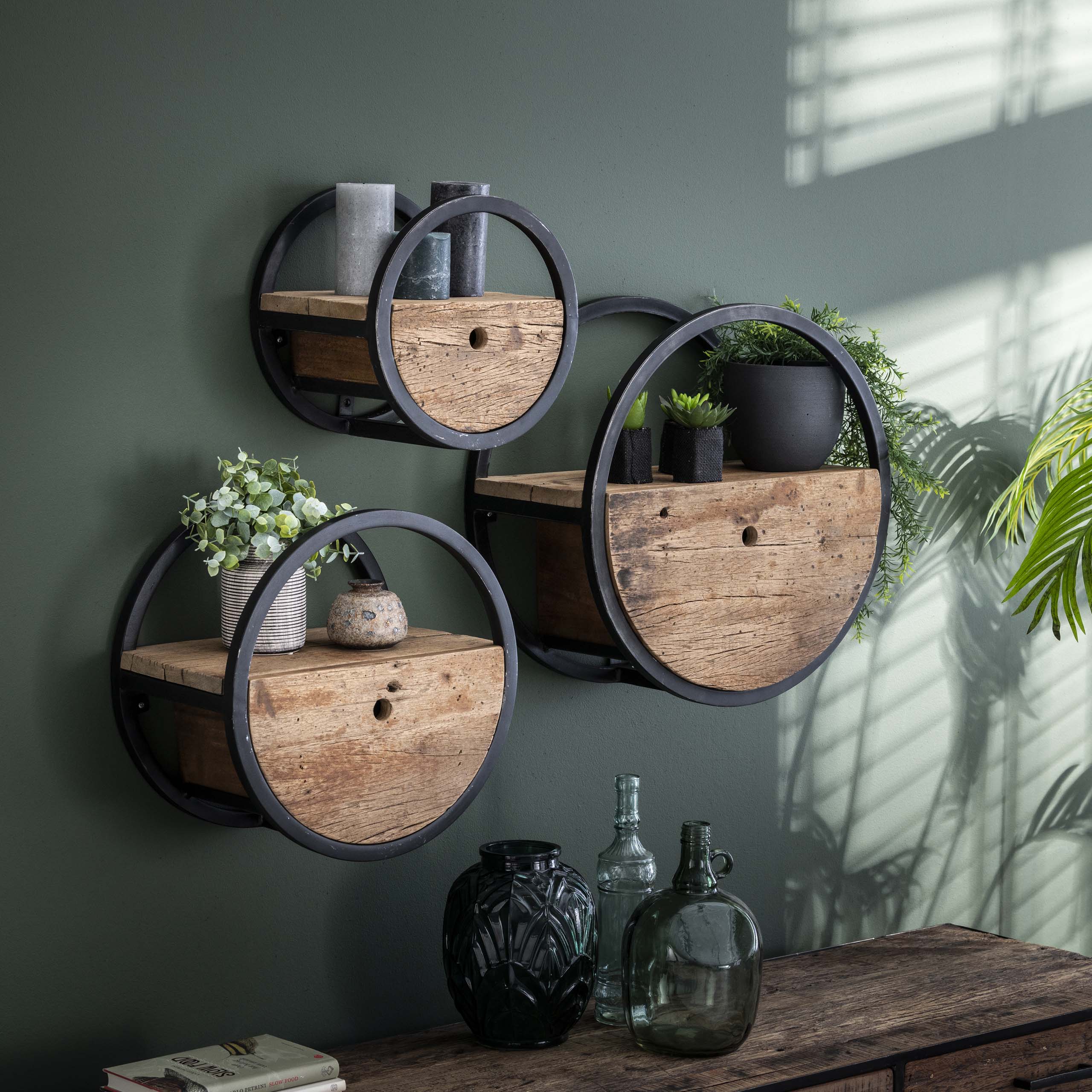 Wall shelf Circular 1 drawer Ø30 - Robust hardwood