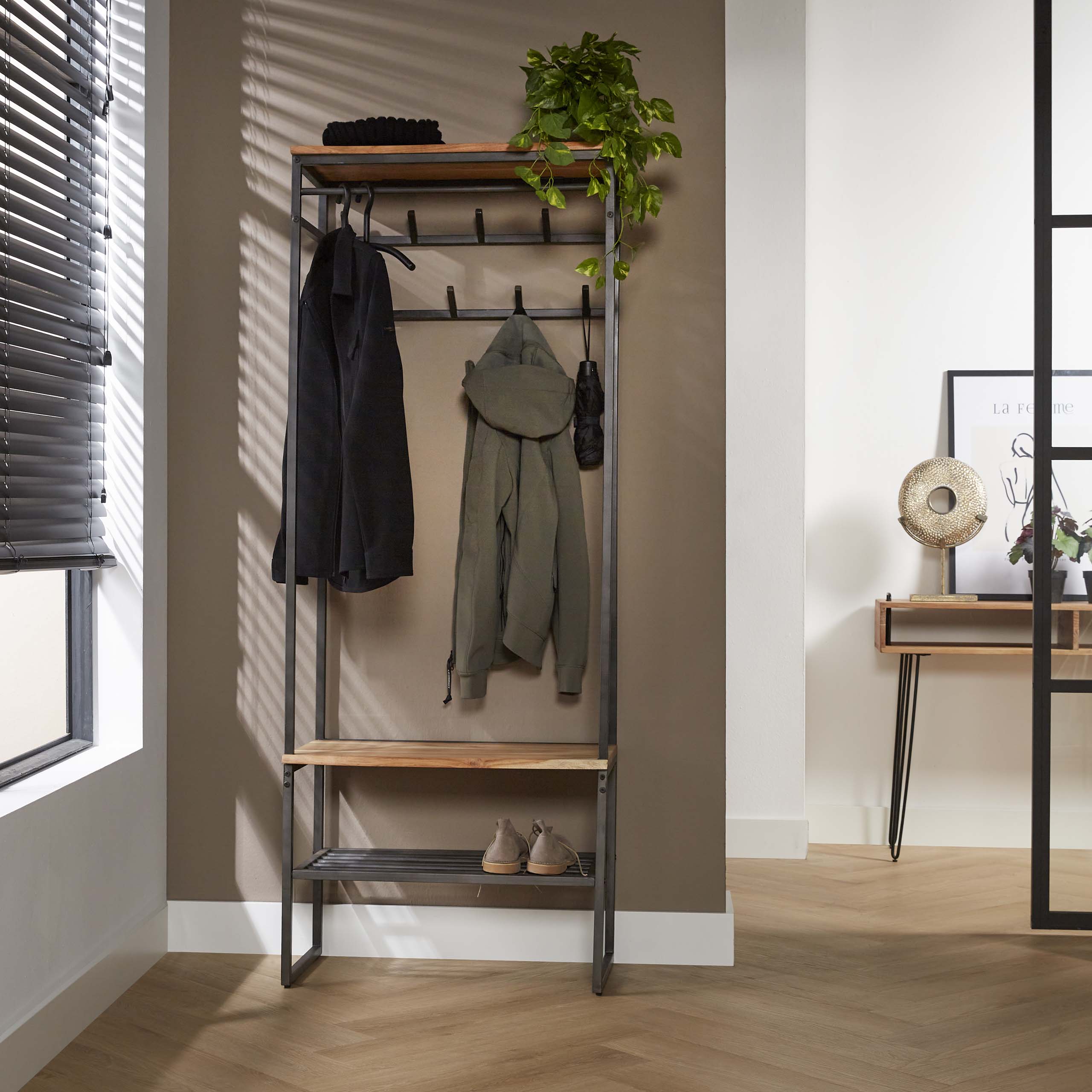 Wardrobe furniture rod edge / Solid acacia natural