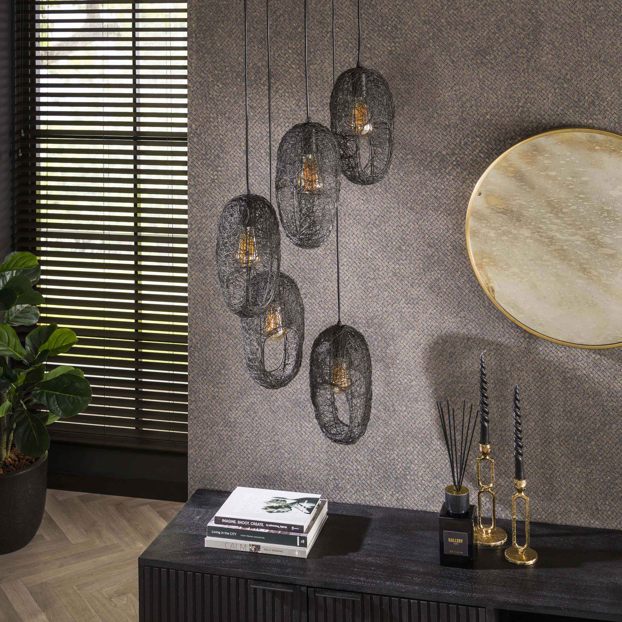 Lampada a sospensione 5L filo a occhio aperto / Nero artico