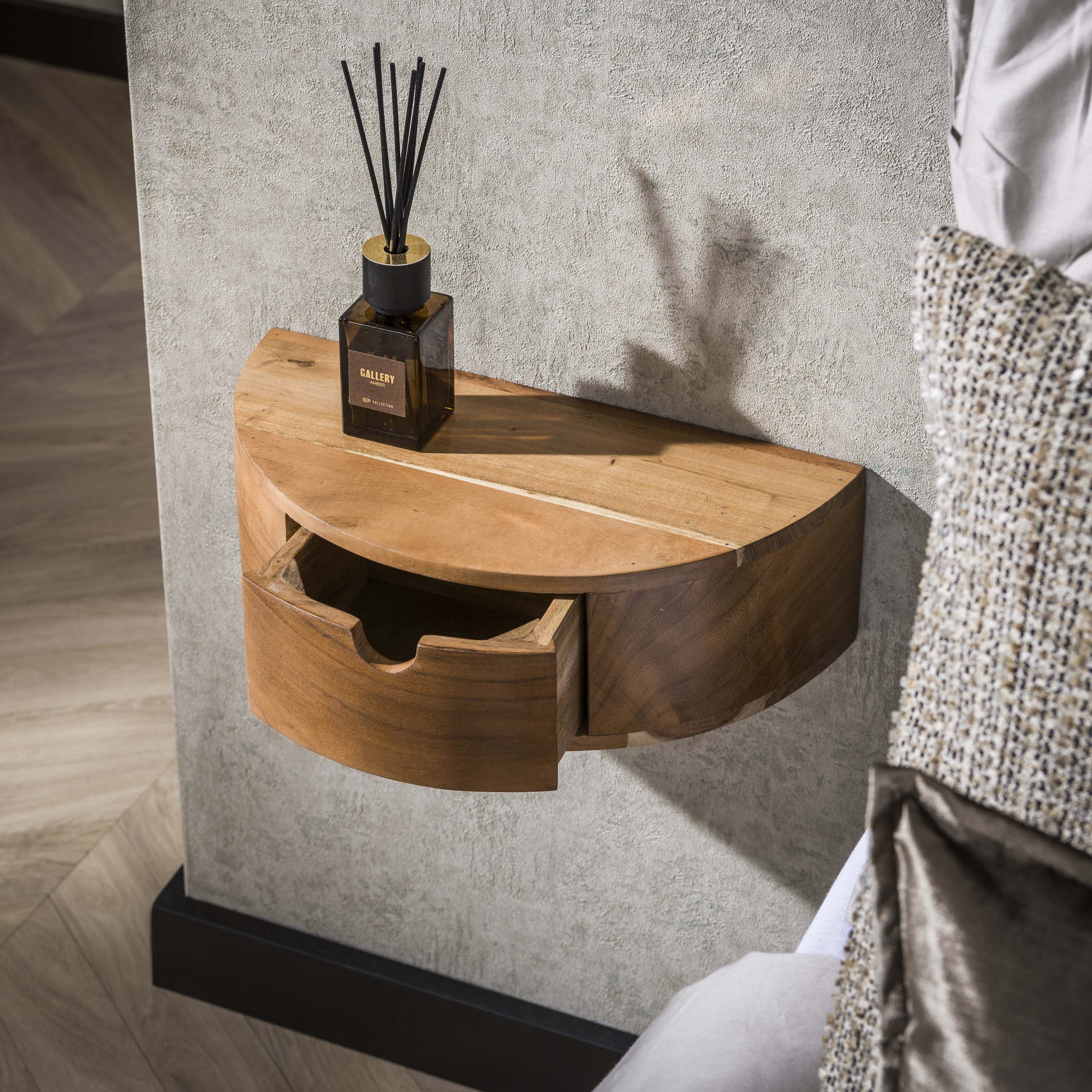 Bedside table Curve floating 1 drawer - Solid acacia