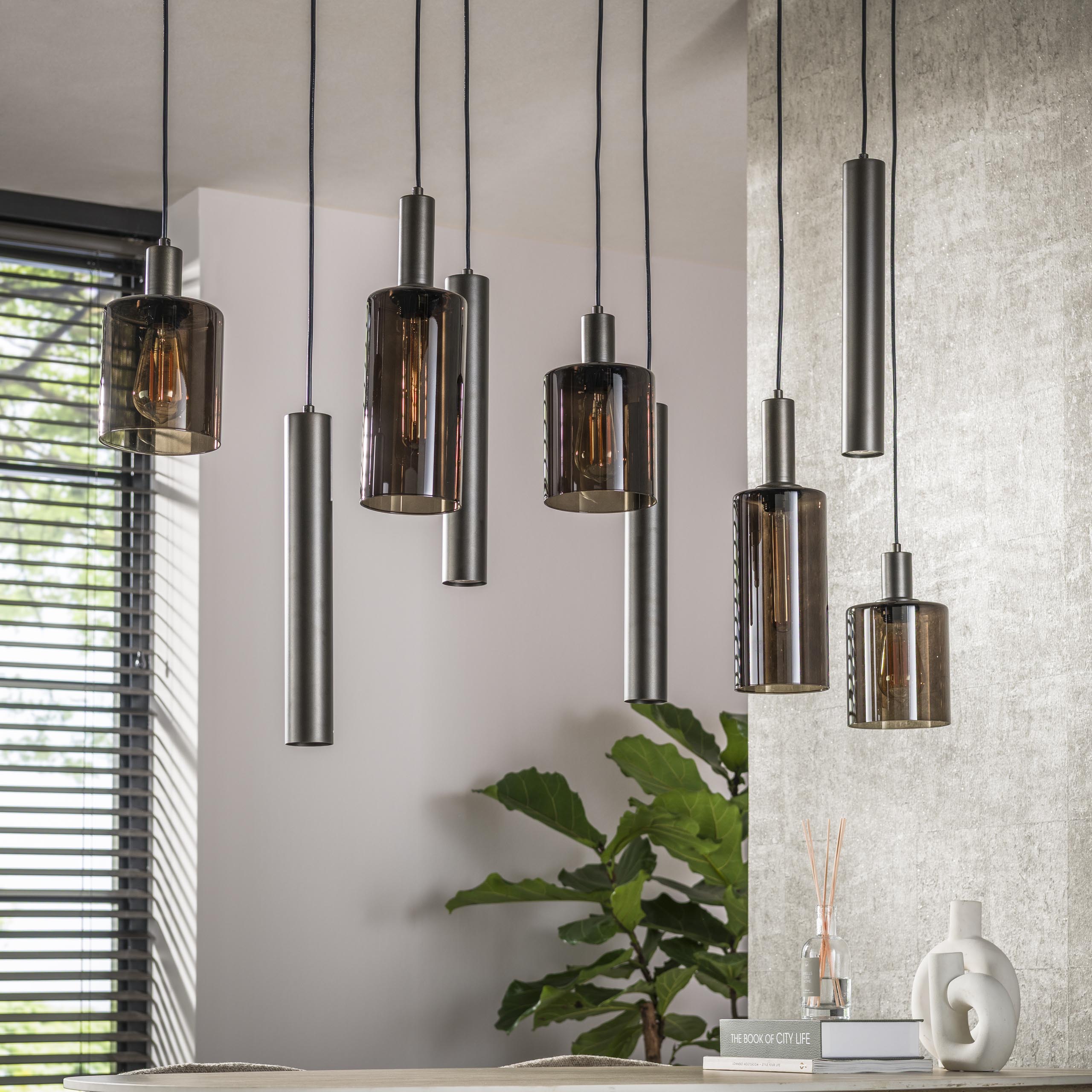 Lampada a sospensione Sepiora 5+4 luci - Marrone Terra di Siena