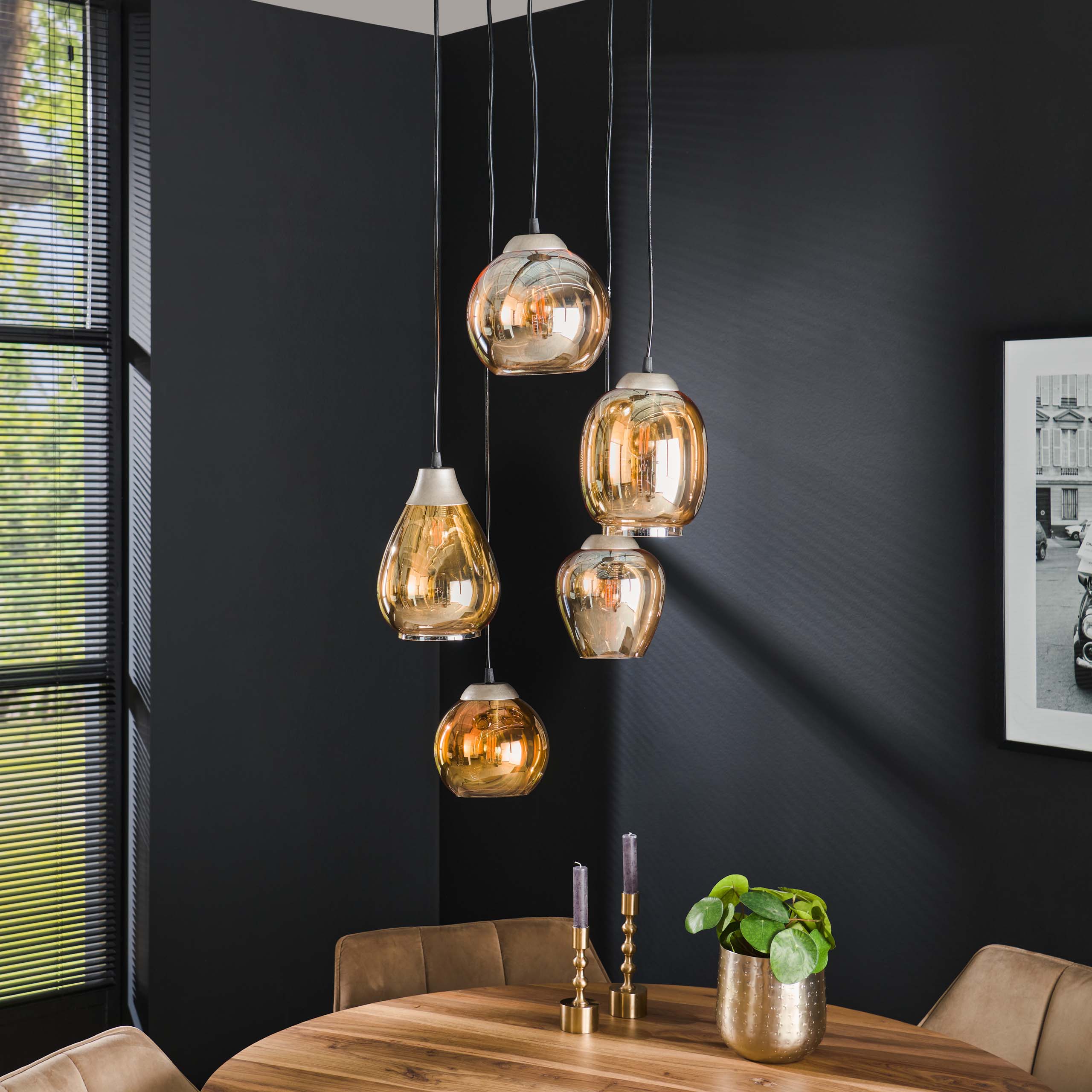 Lampada a sospensione mix a gradini 5L / Vetro color ambra