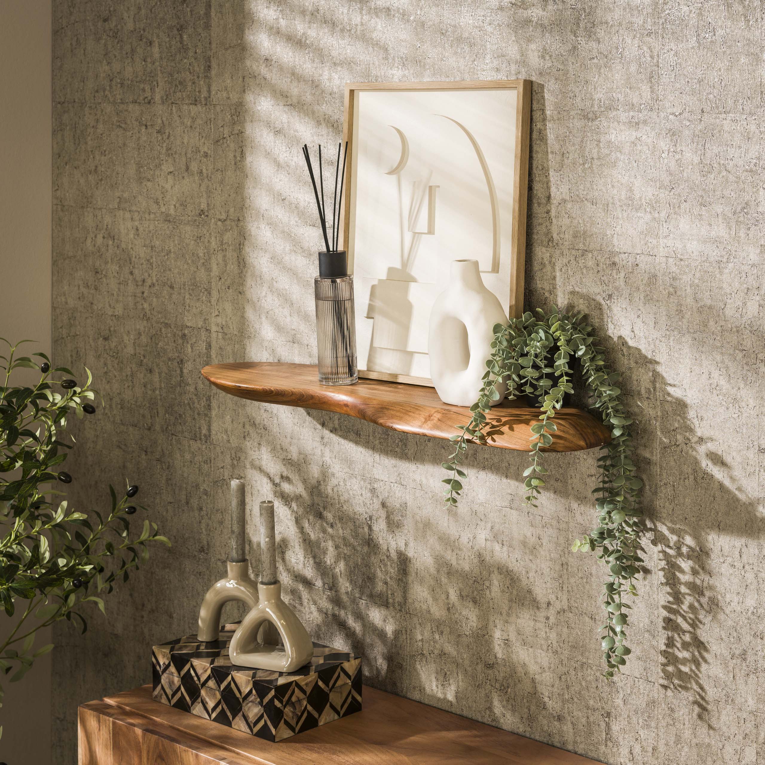 Wall shelf Organic 90 cm - Solid acacia natural