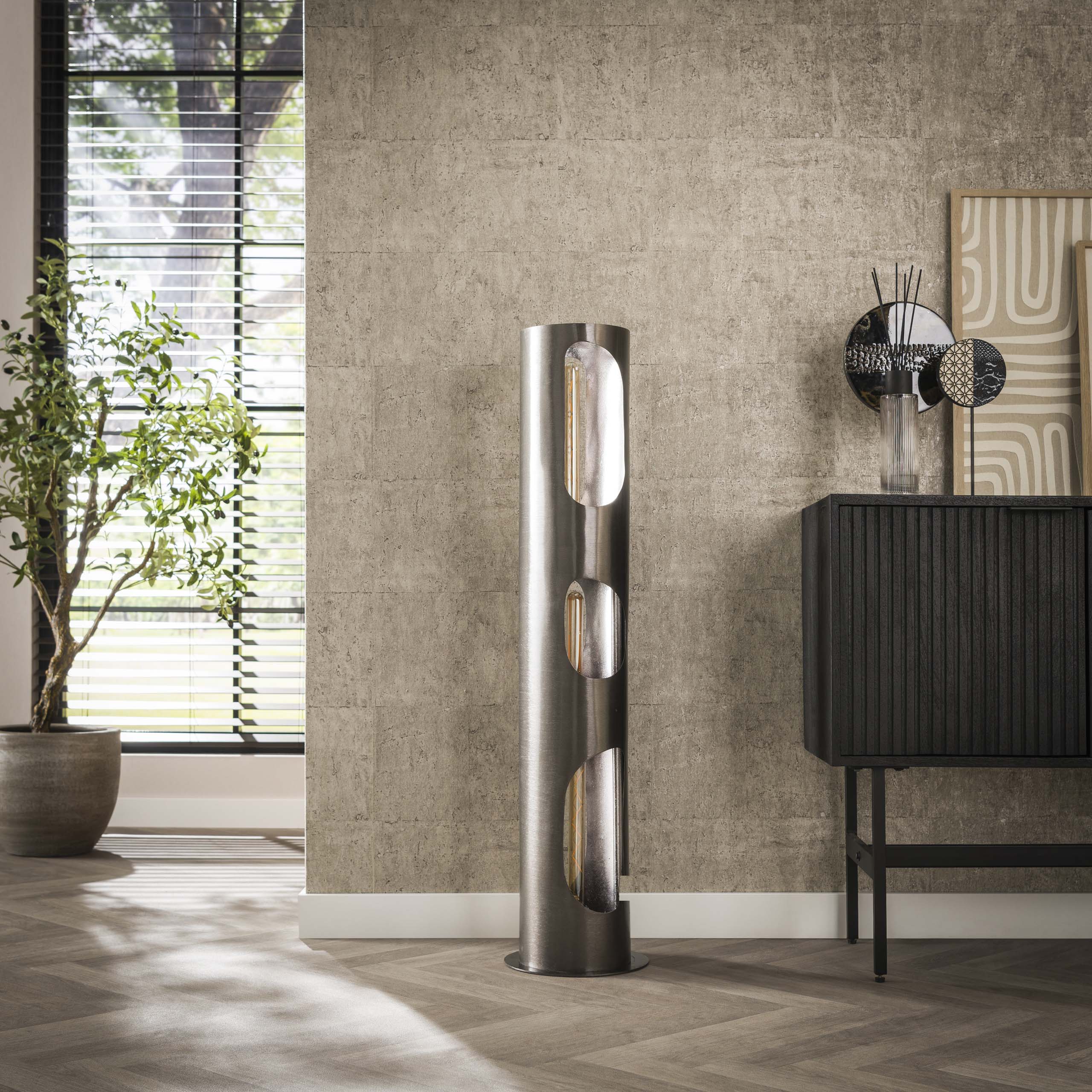 Lampada da terra Cilindro Organico a 3 luci - Nichel nero