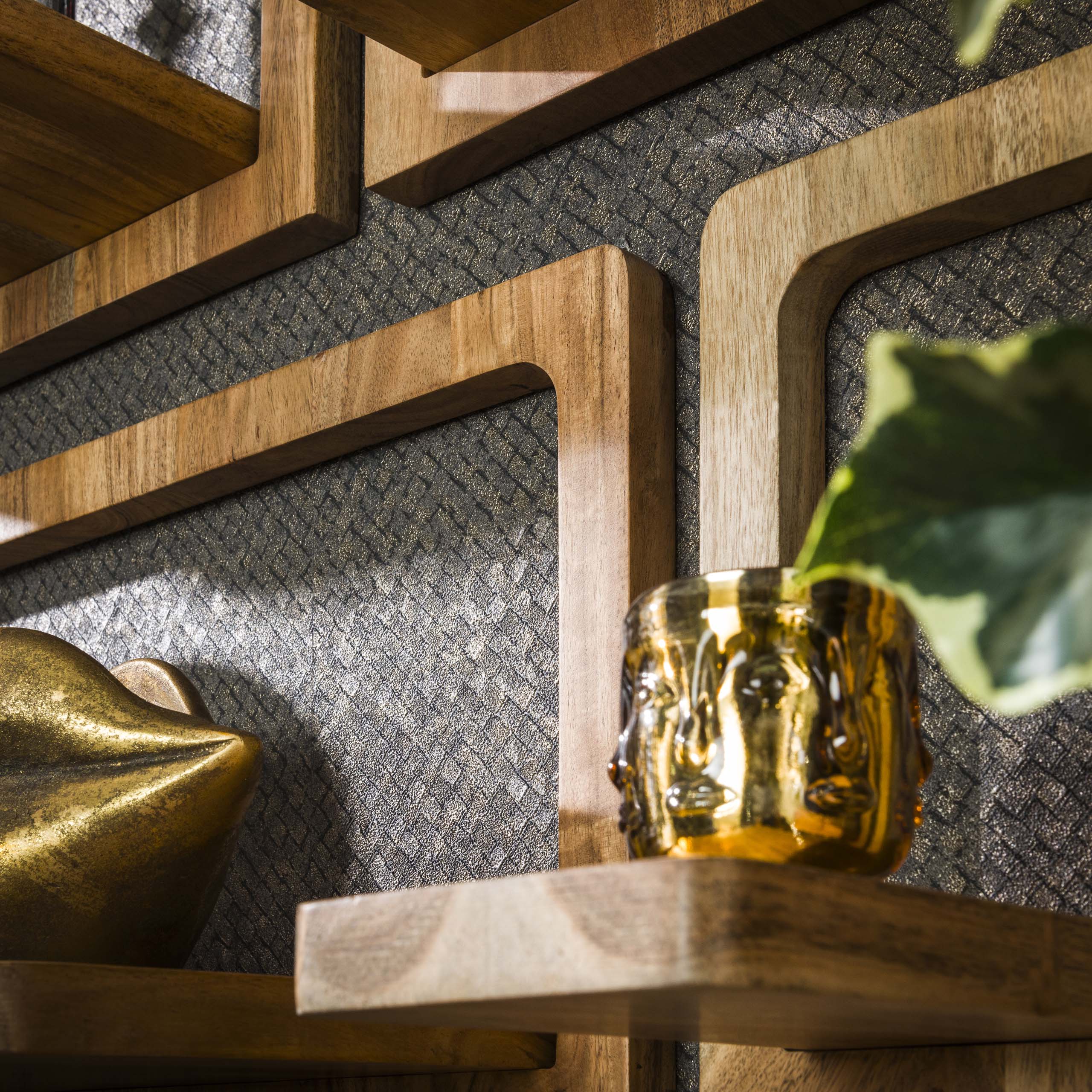 Wall shelf set/5 curvy / Solid acacia natural