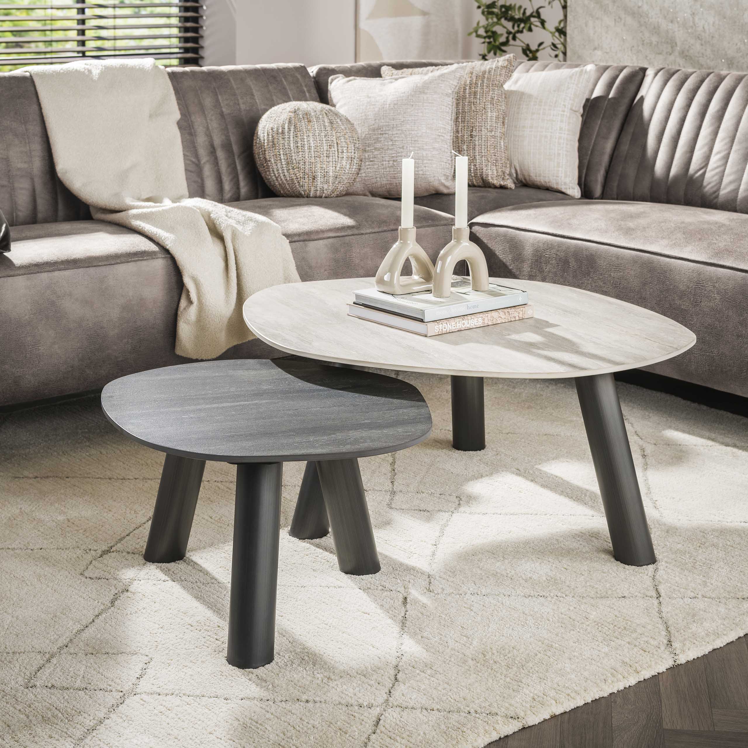 Tavolino Twin Log 3D in ceramica travertino - Set di 2