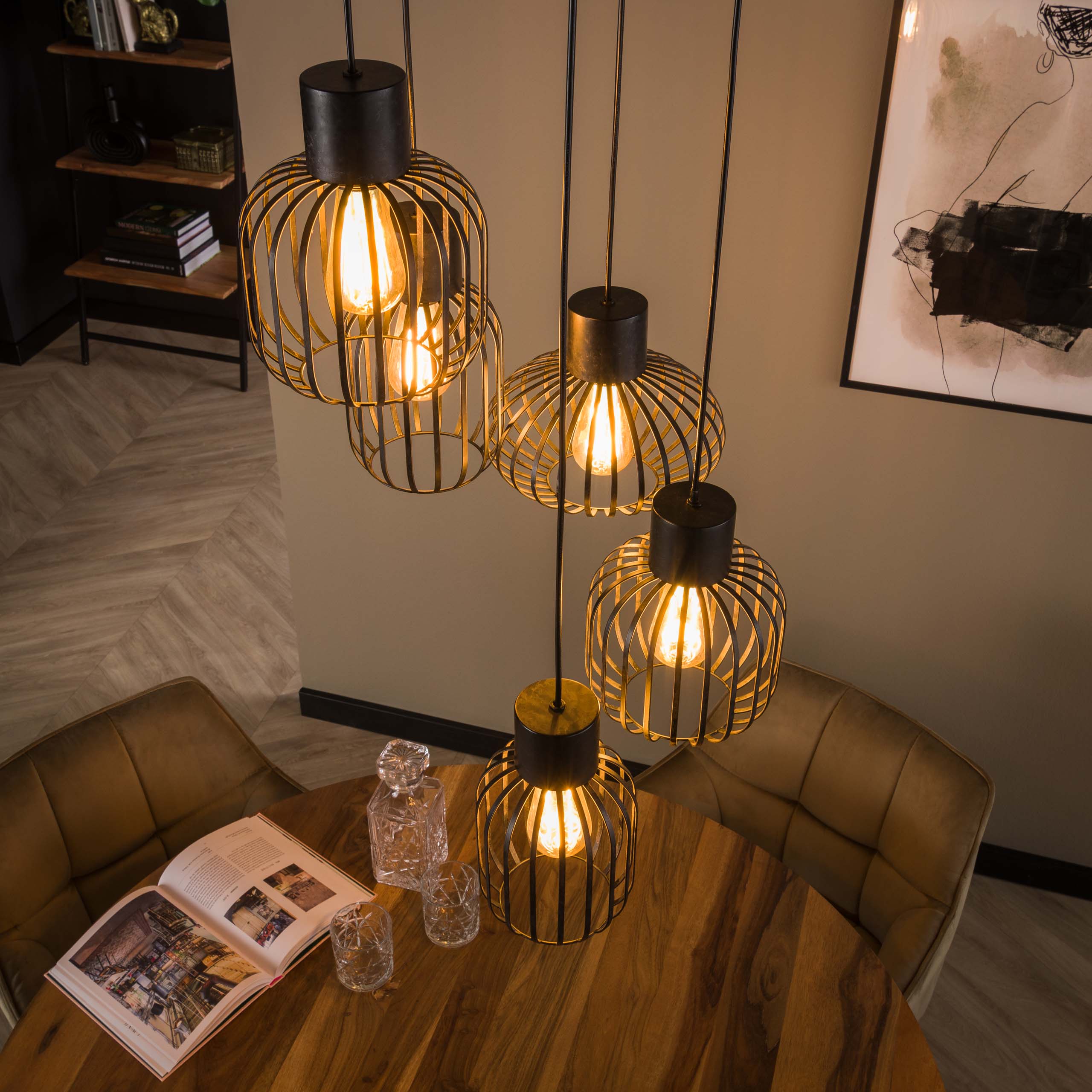 Hanging lamp 5L stepped mix metal / Charcoal