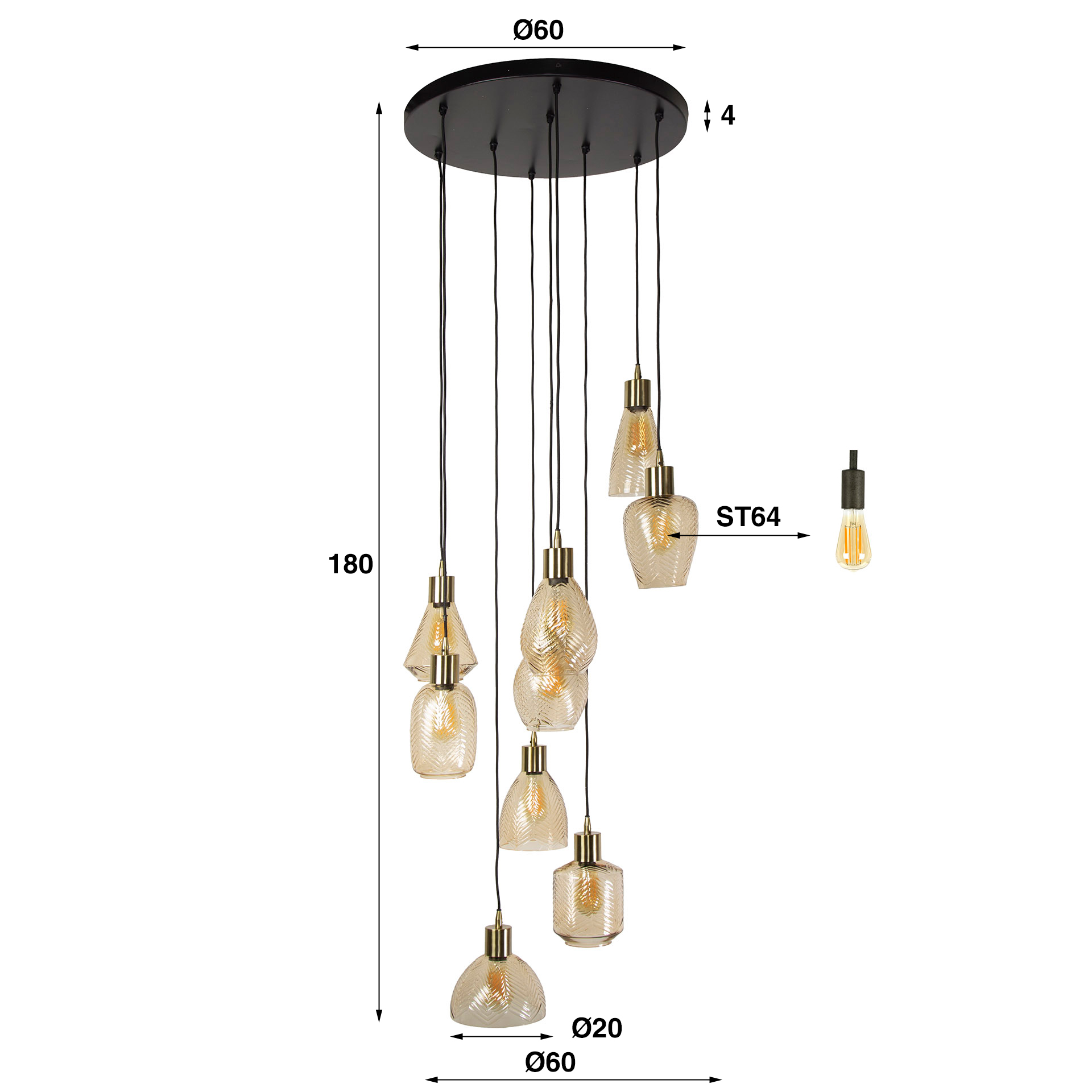 Lampada a sospensione 9L foglia a gradini / Vetro color ambra