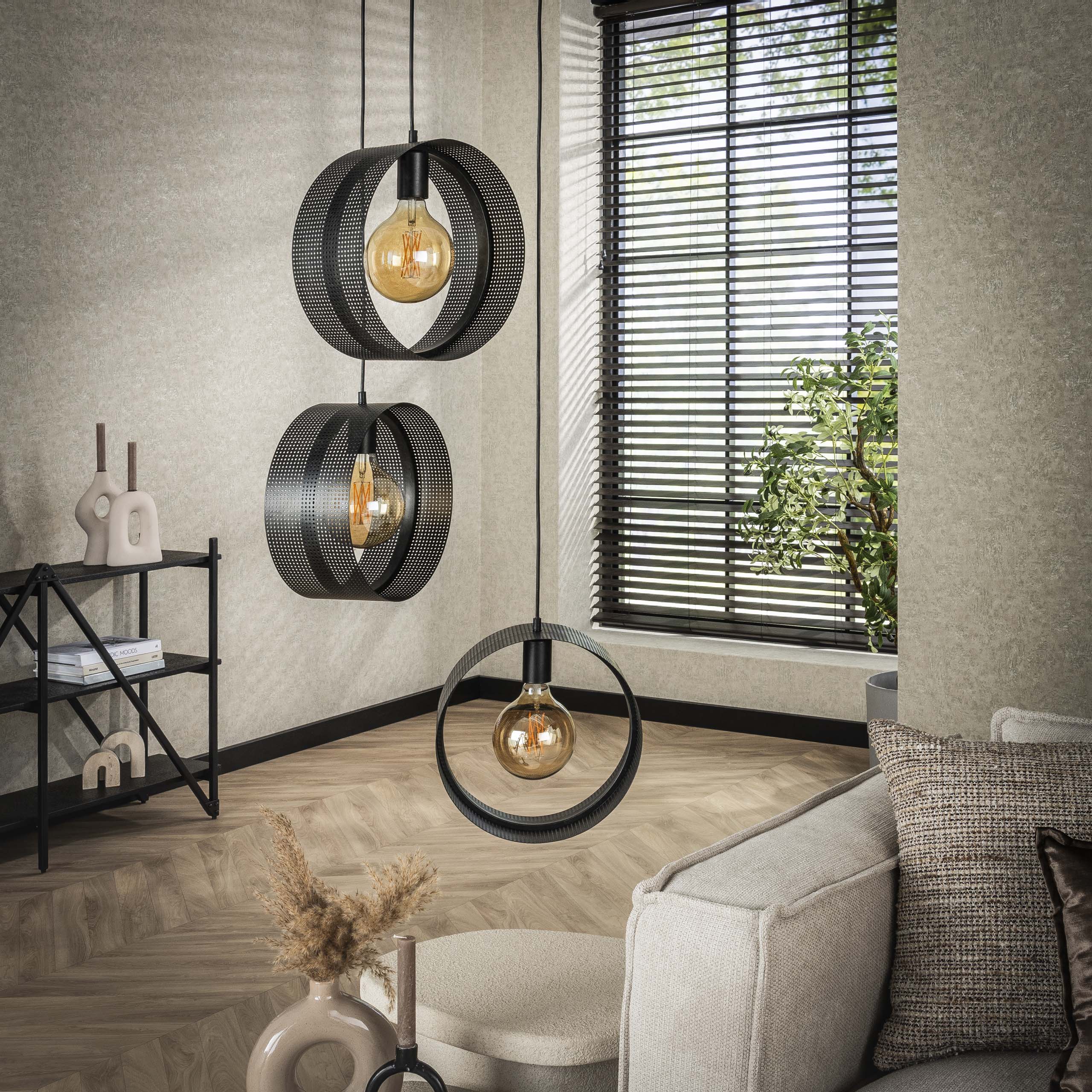 Hanging lamp Ring mesh stepped 3-light - Charcoal