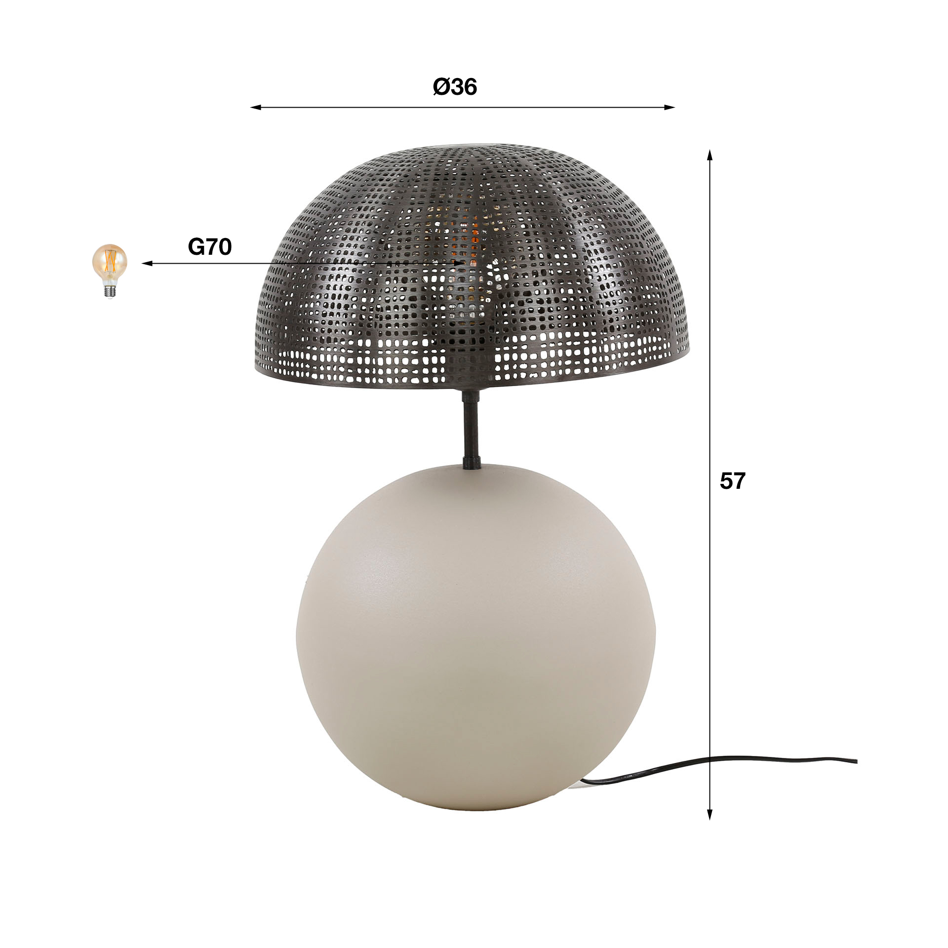 Lampada da tavolo 1L sfera naturale L / Grigio naturale