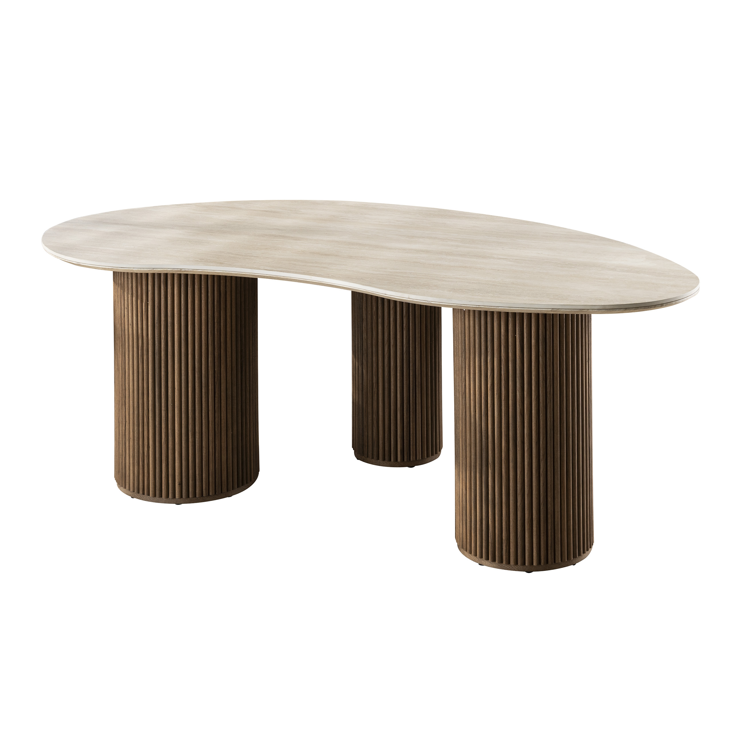 Tavolo da pranzo Romano a forma di rene 215 cm - Travertino in ceramica 3D