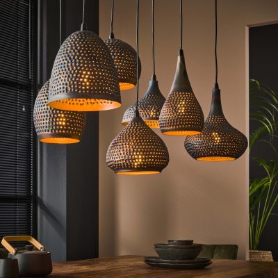 Lampada a sospensione 4+3 punch mix / Marrone nero