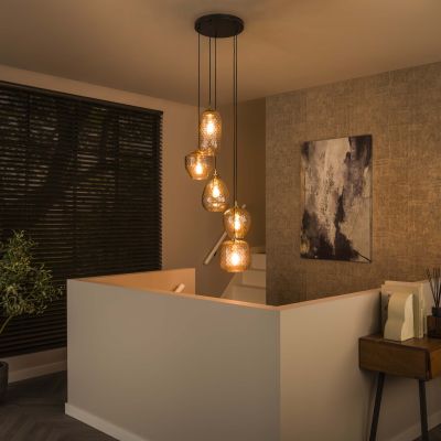 Lampada a sospensione 5L modello patch a gradini / Vetro diamante