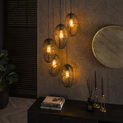 Lampada a sospensione 5L filo a occhio aperto / Nero artico
