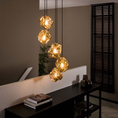 Lampada a sospensione 5L roccia a gradini / Vetro cromato