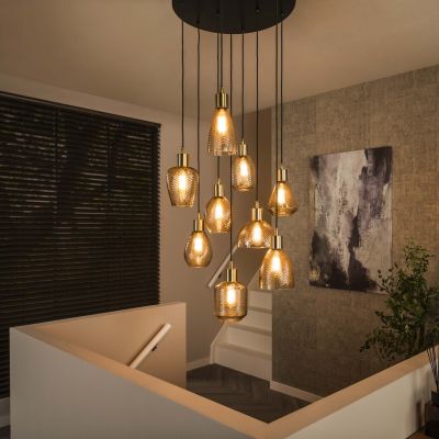 Lampada a sospensione 9L foglia a gradini / Vetro color ambra