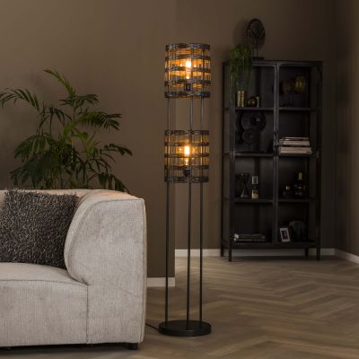 Lampada da terra 2L con persiane in metallo / Nichel nero